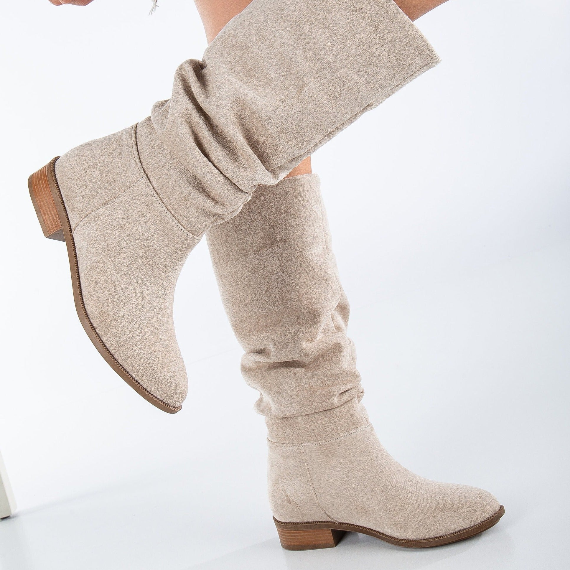 Maribel - Beige Suede Slouchy Boots - Image 5