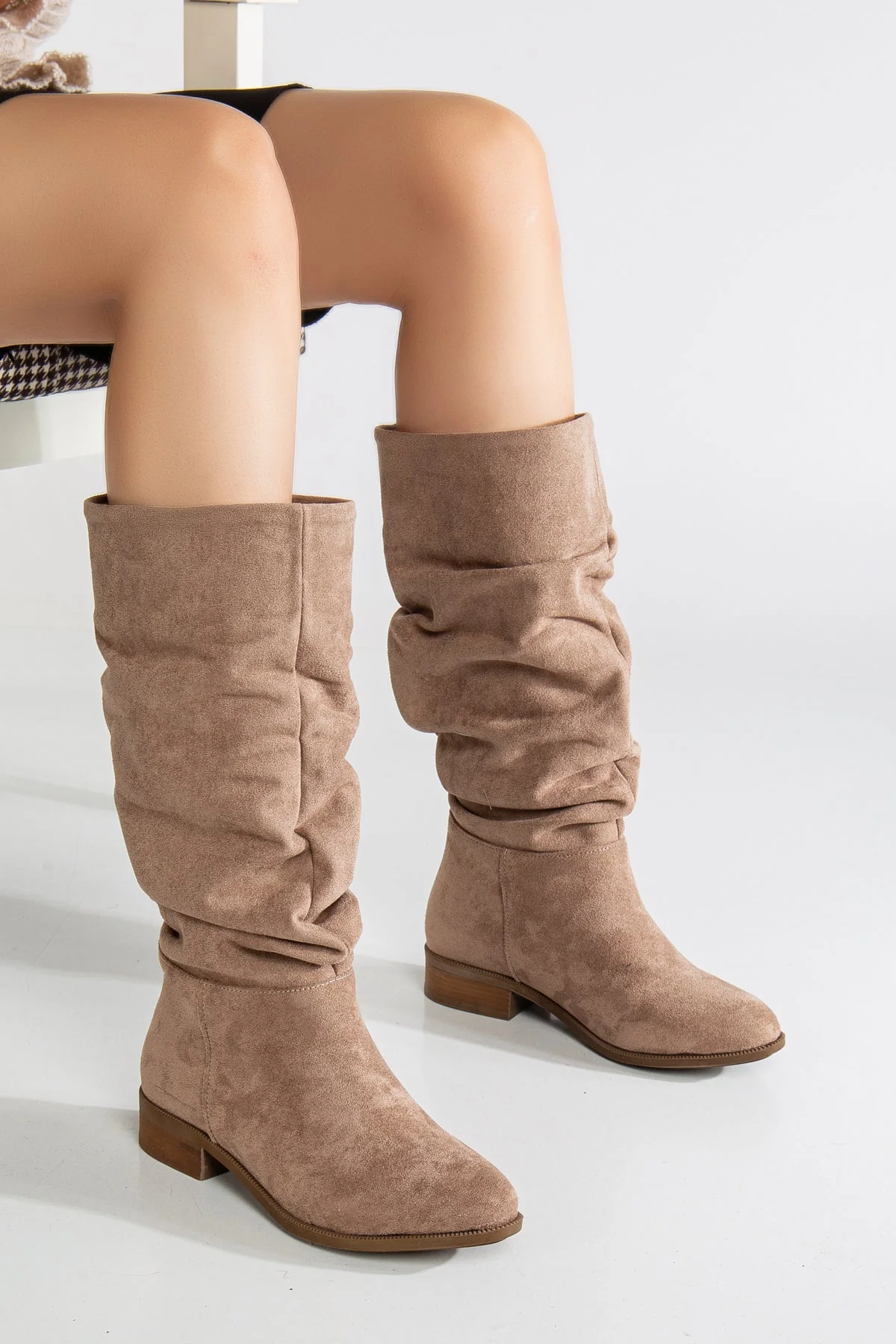 Maribel - Dark Beige Suede Slouchy Boots - Image 5