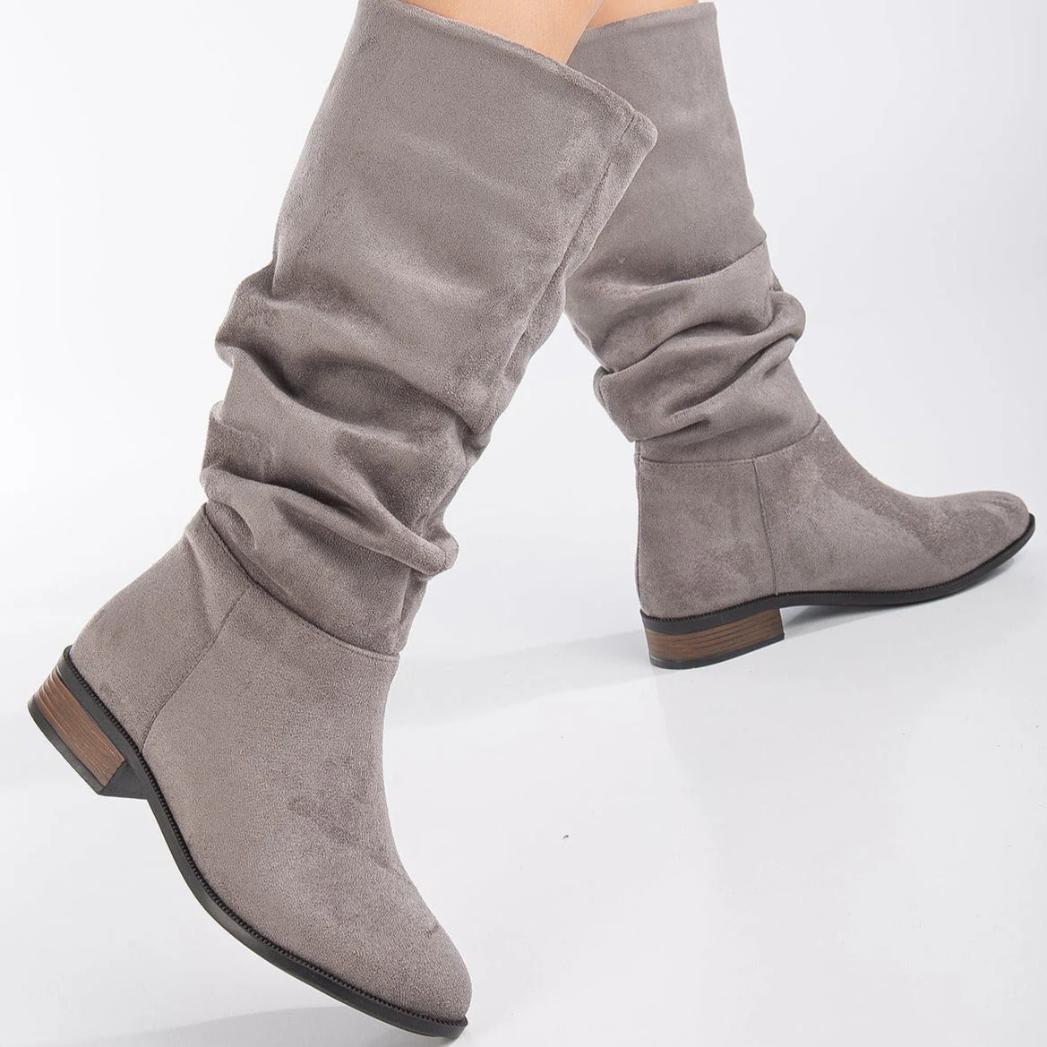 Maribel - Gray Suede Slouchy Boots - Image 2