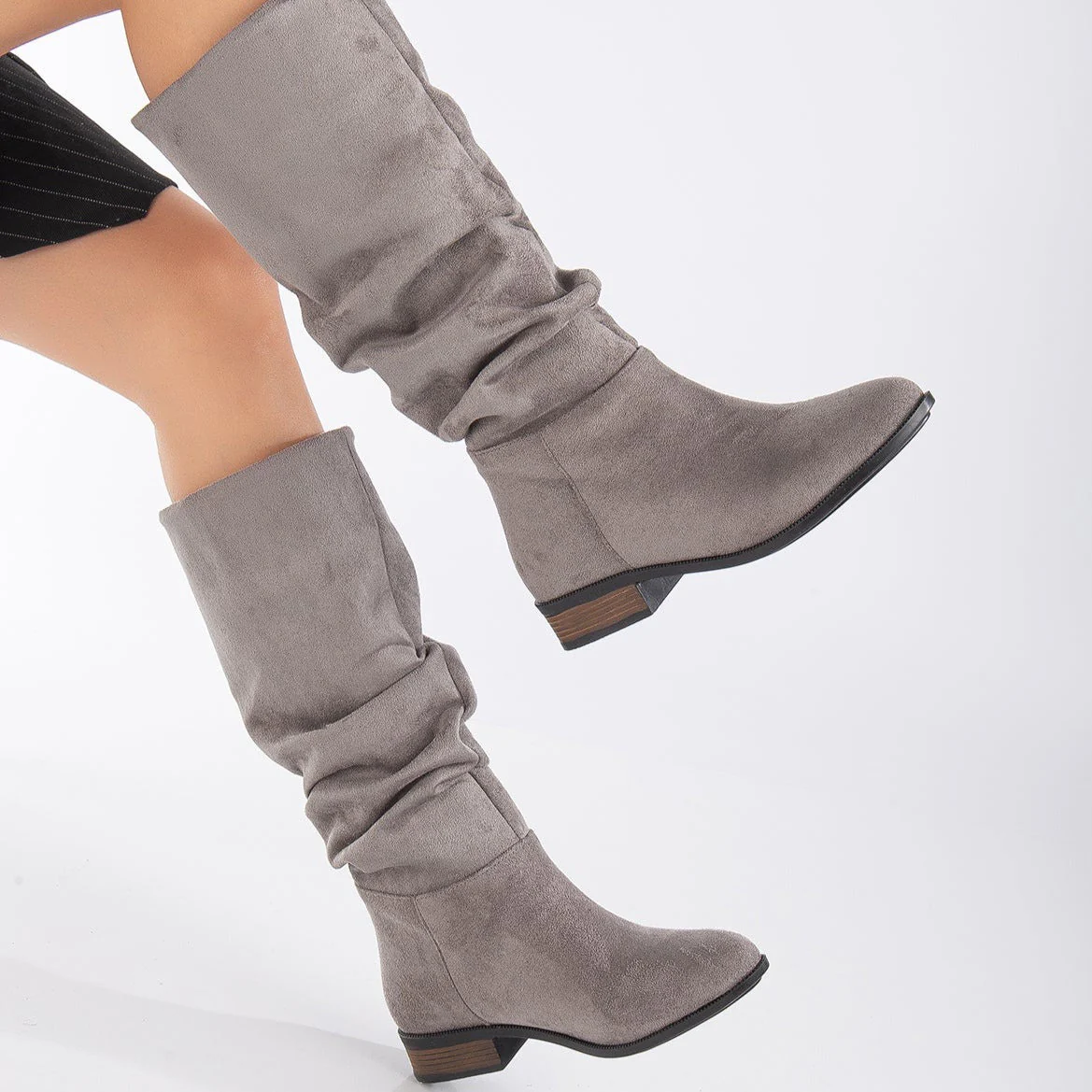 Maribel - Gray Suede Slouchy Boots - Image 3