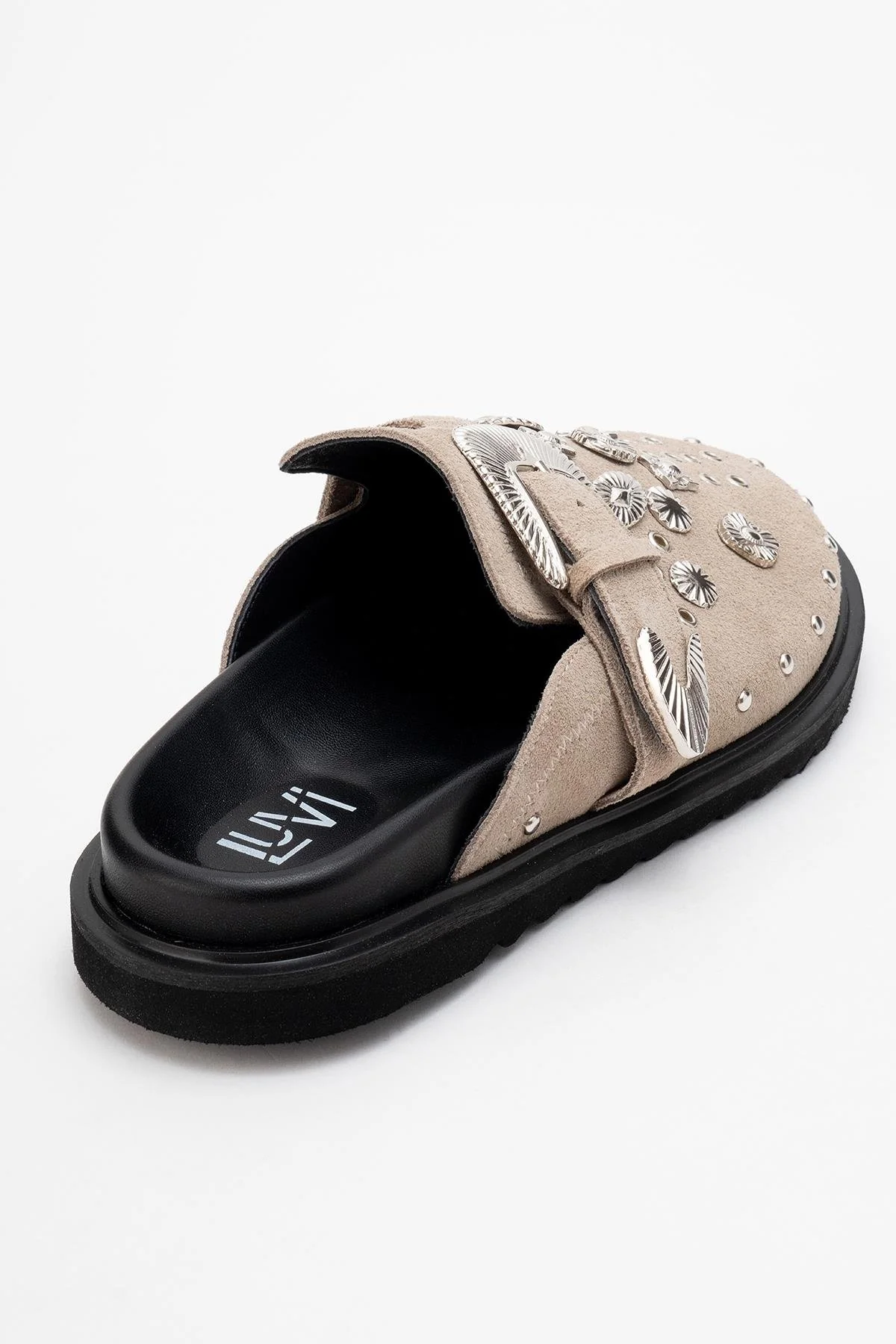 Maril Beige Suede Leather Buckle Slide (Women) - Image 5