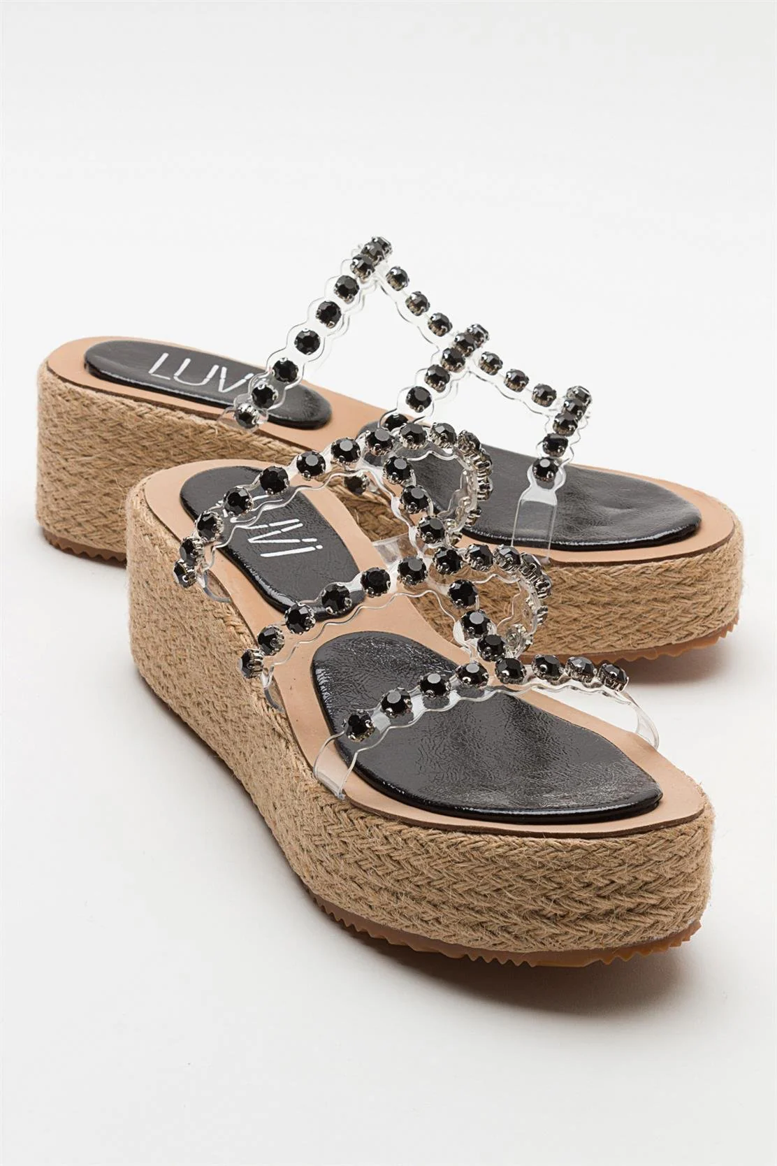 Marje - Black Embellished Platform Slide (Women)