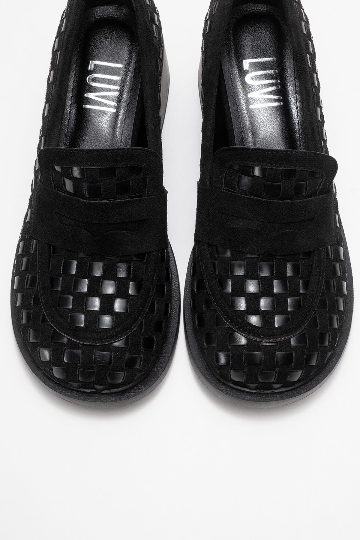 Marlon - Black Woven Block Heel Shoe (Women) - Image 2