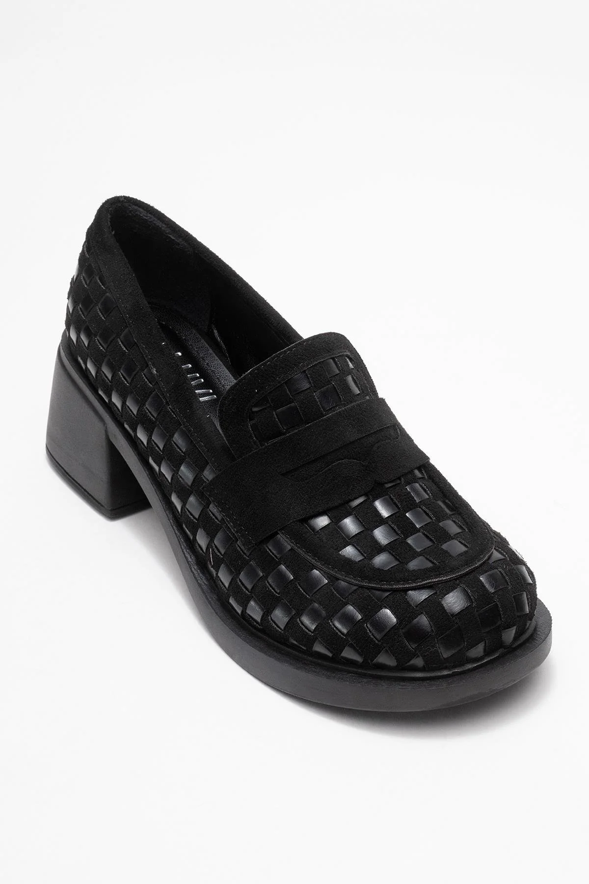 Marlon - Black Woven Block Heel Shoe (Women) - Image 3