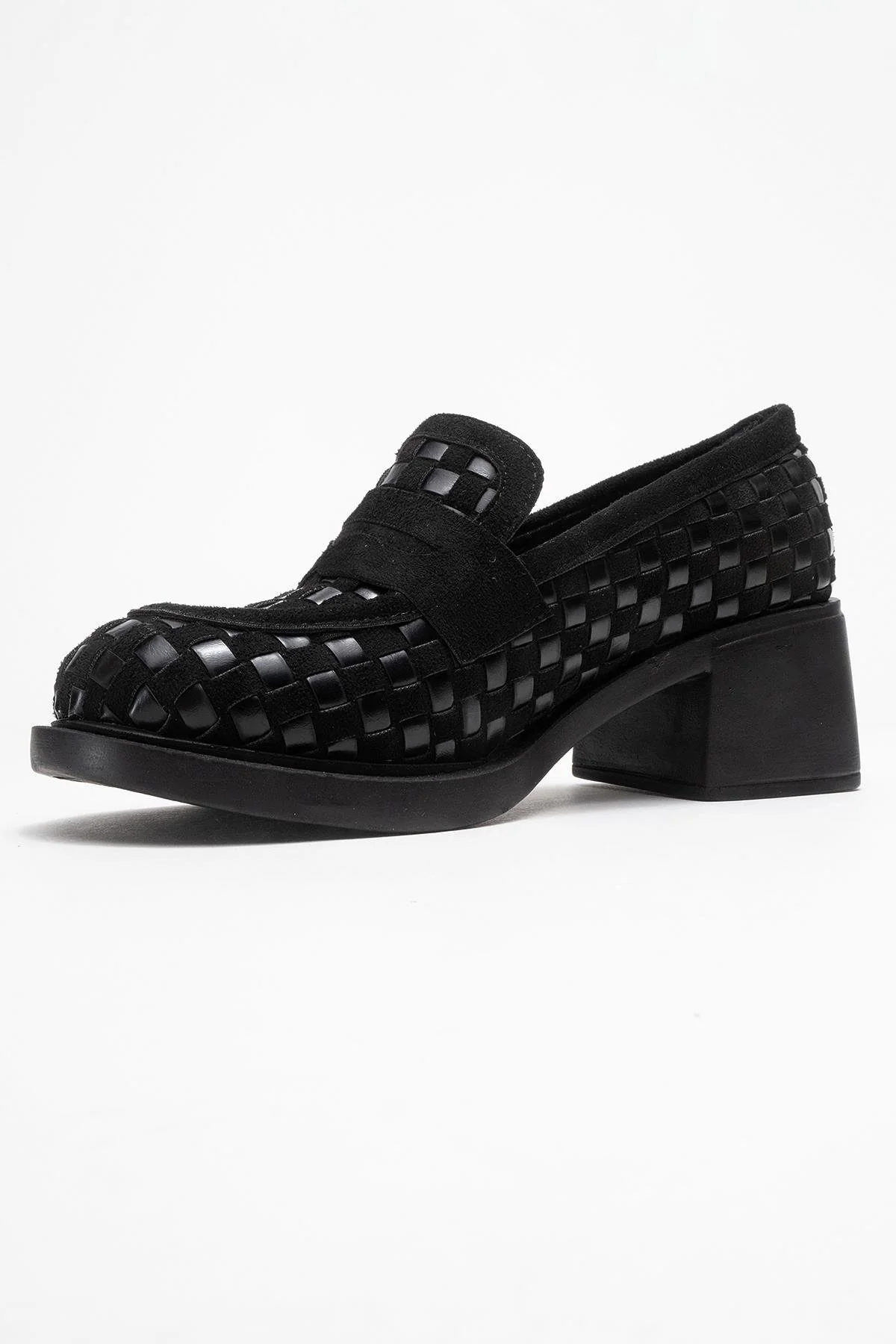 Marlon - Black Woven Block Heel Shoe (Women) - Image 4