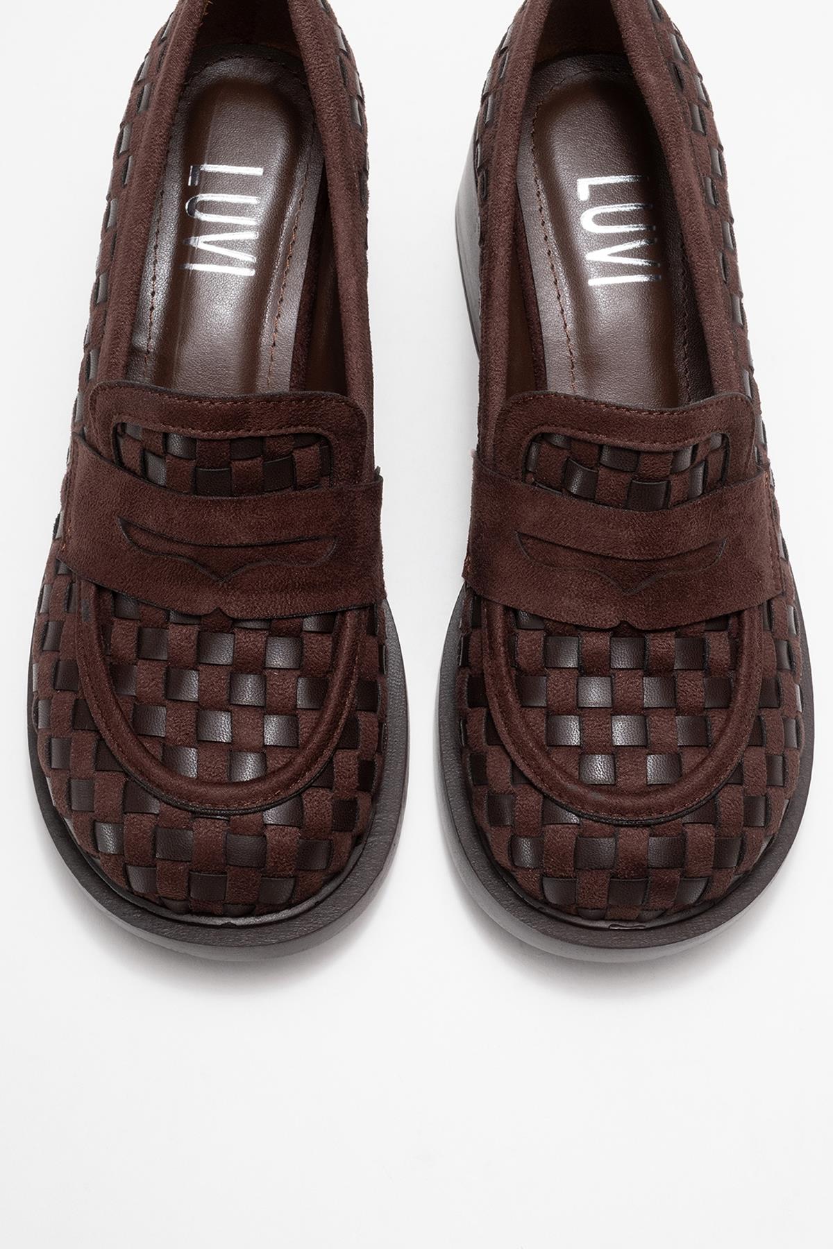Marlon - Brown Woven Block Heel Shoe (Women) - Image 2