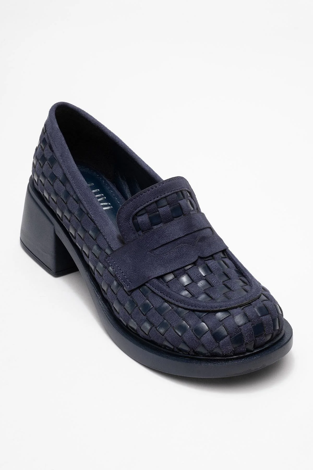 Marlon - Navy Woven Block Heel Shoe (Women) - Image 3