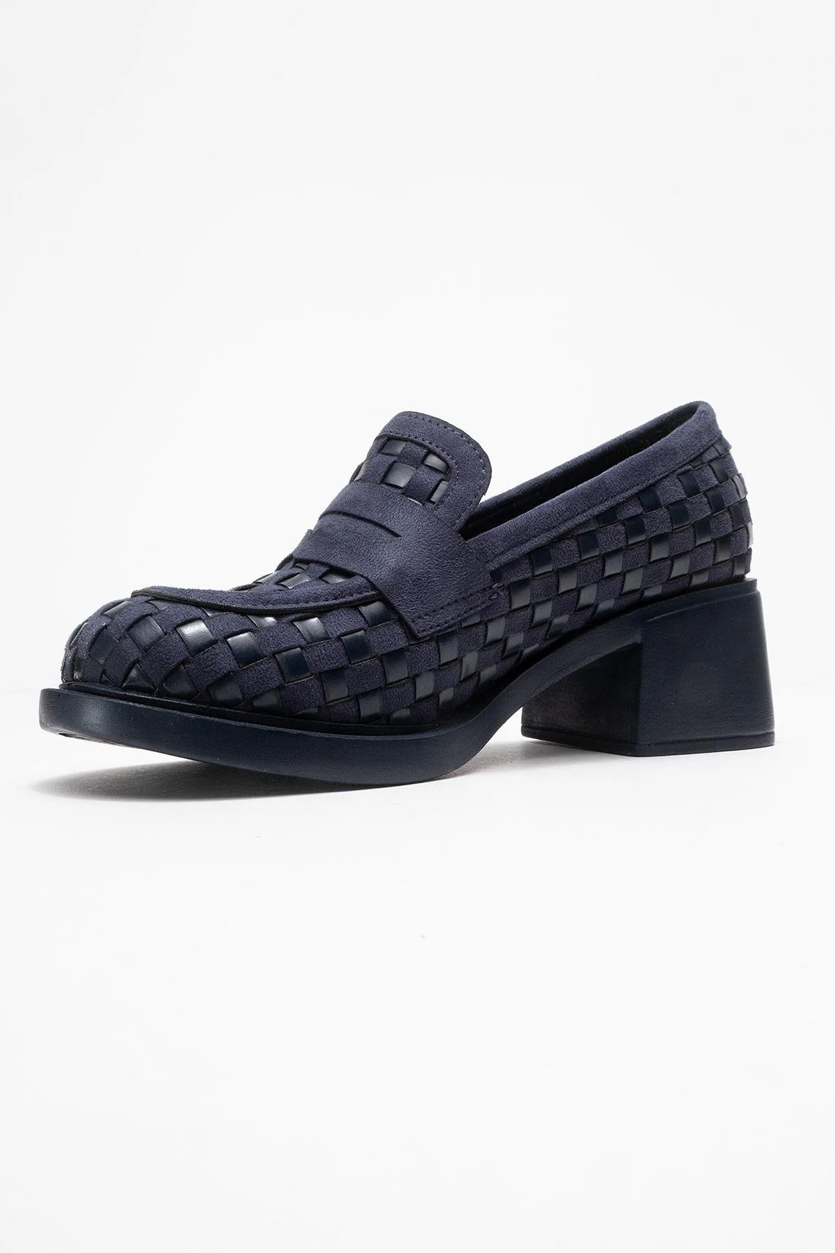 Marlon - Navy Woven Block Heel Shoe (Women) - Image 4