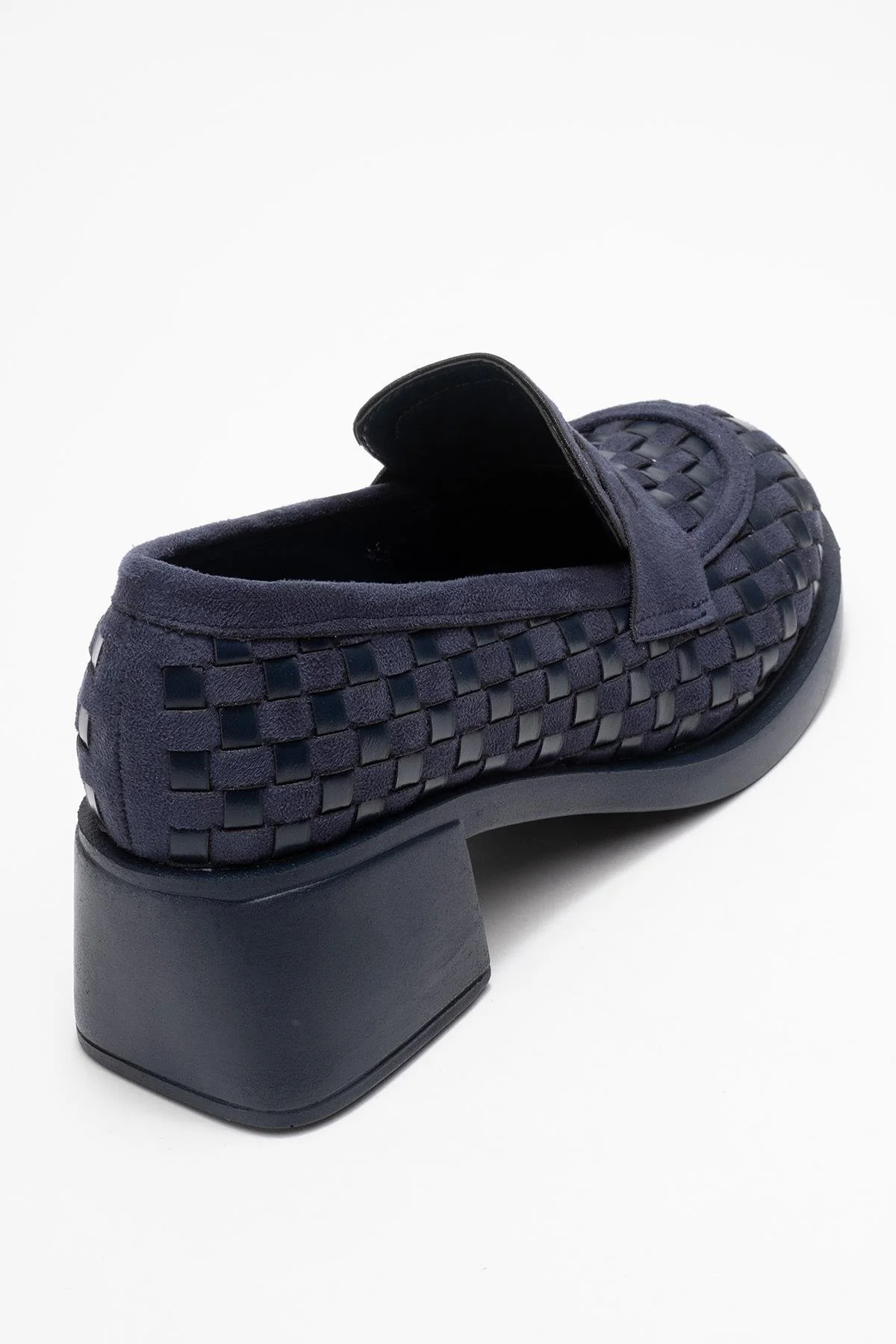 Marlon - Navy Woven Block Heel Shoe (Women) - Image 5