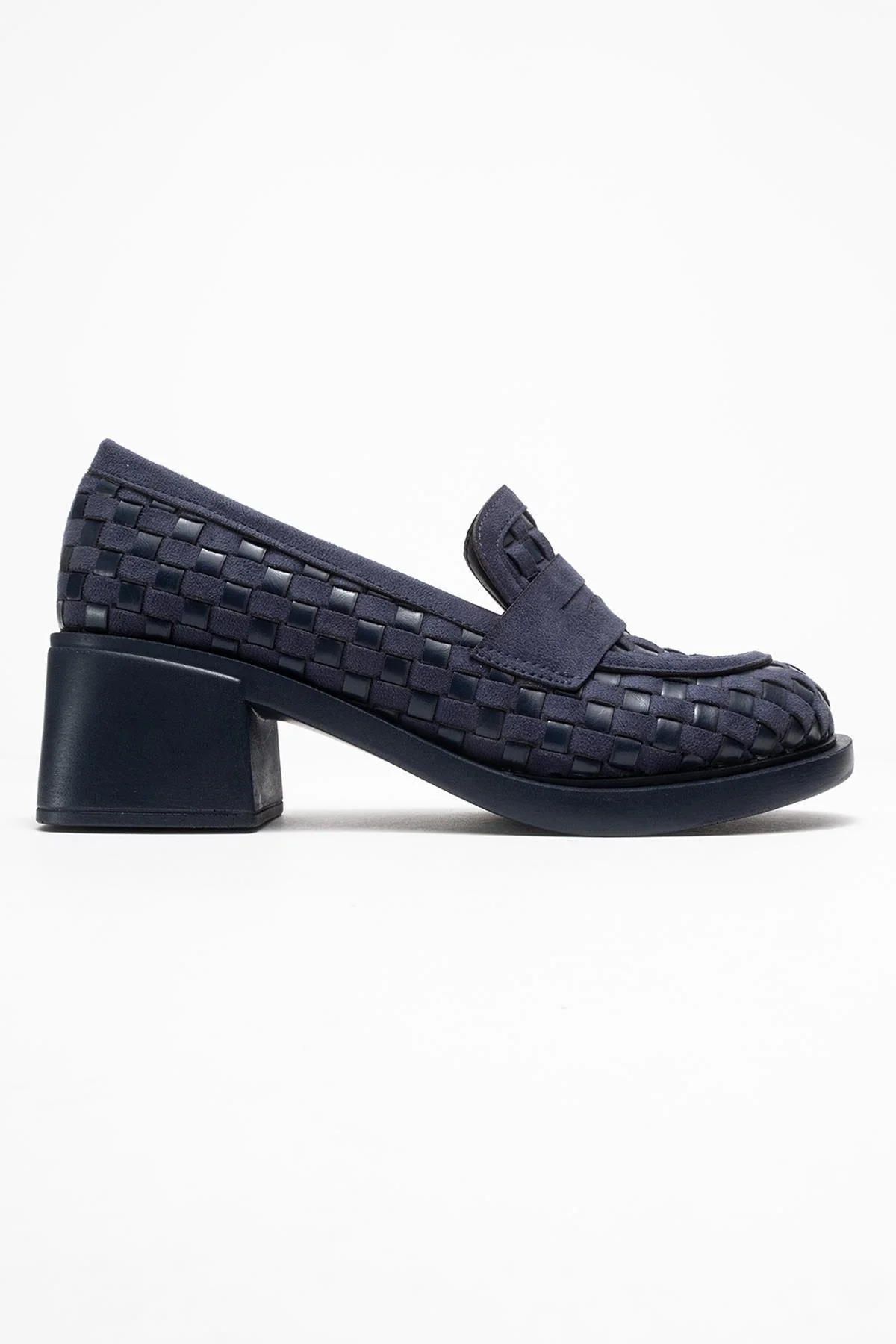 Marlon - Navy Woven Block Heel Shoe (Women) - Image 6