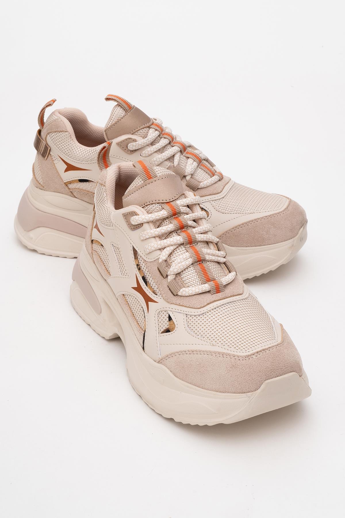 Marron - Beige Patterned Sneaker (Women)