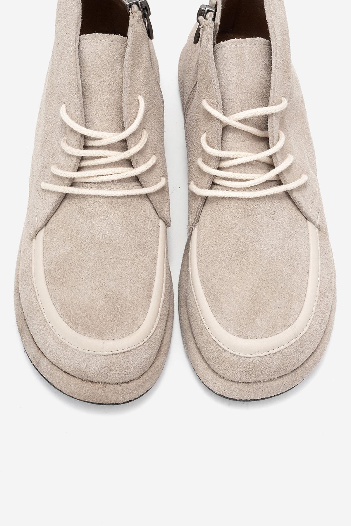 Martas - Beige Suede Genuine Leather Lace-Up Zip Ankle Boot (Women) - Image 2