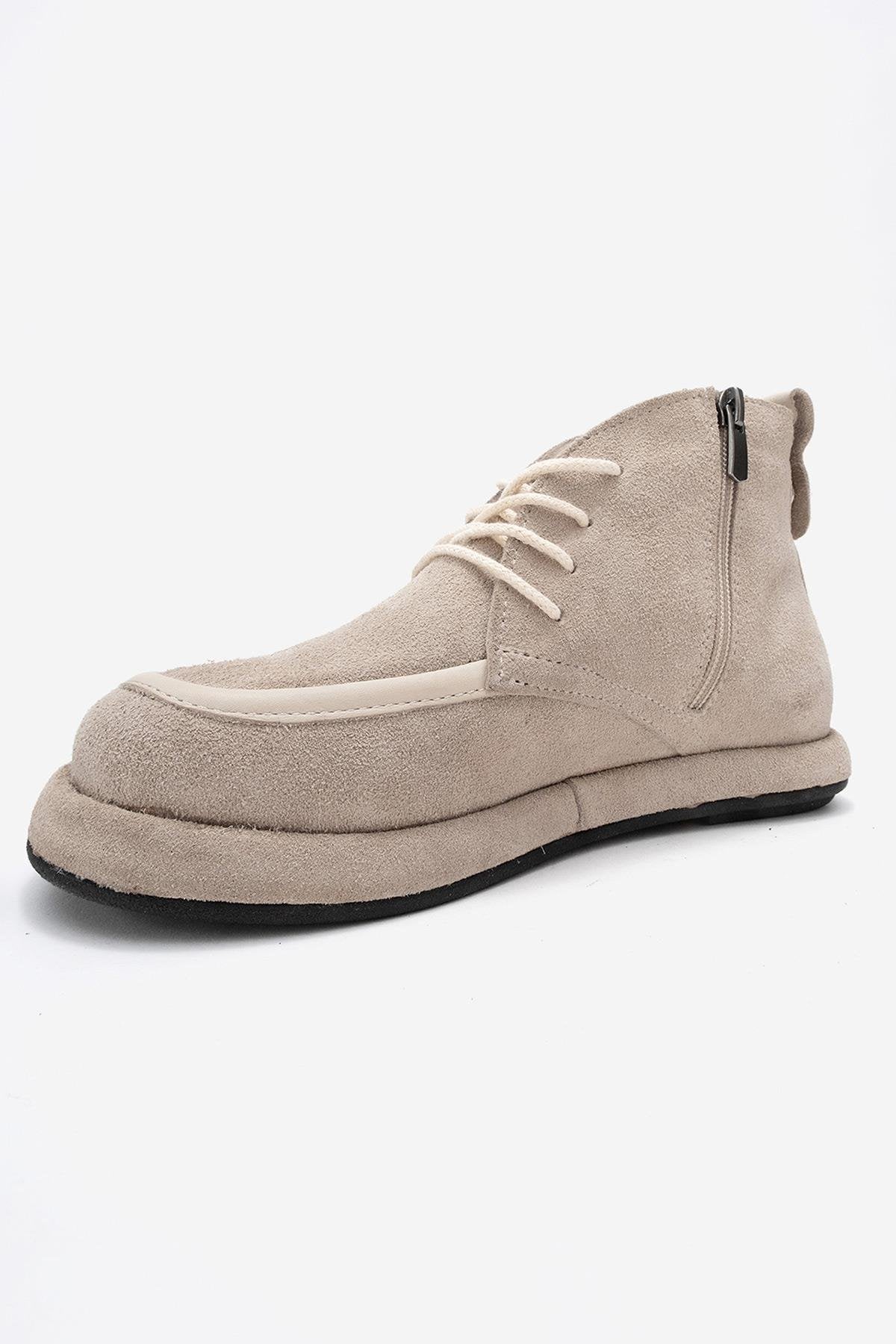 Martas - Beige Suede Genuine Leather Lace-Up Zip Ankle Boot (Women) - Image 4