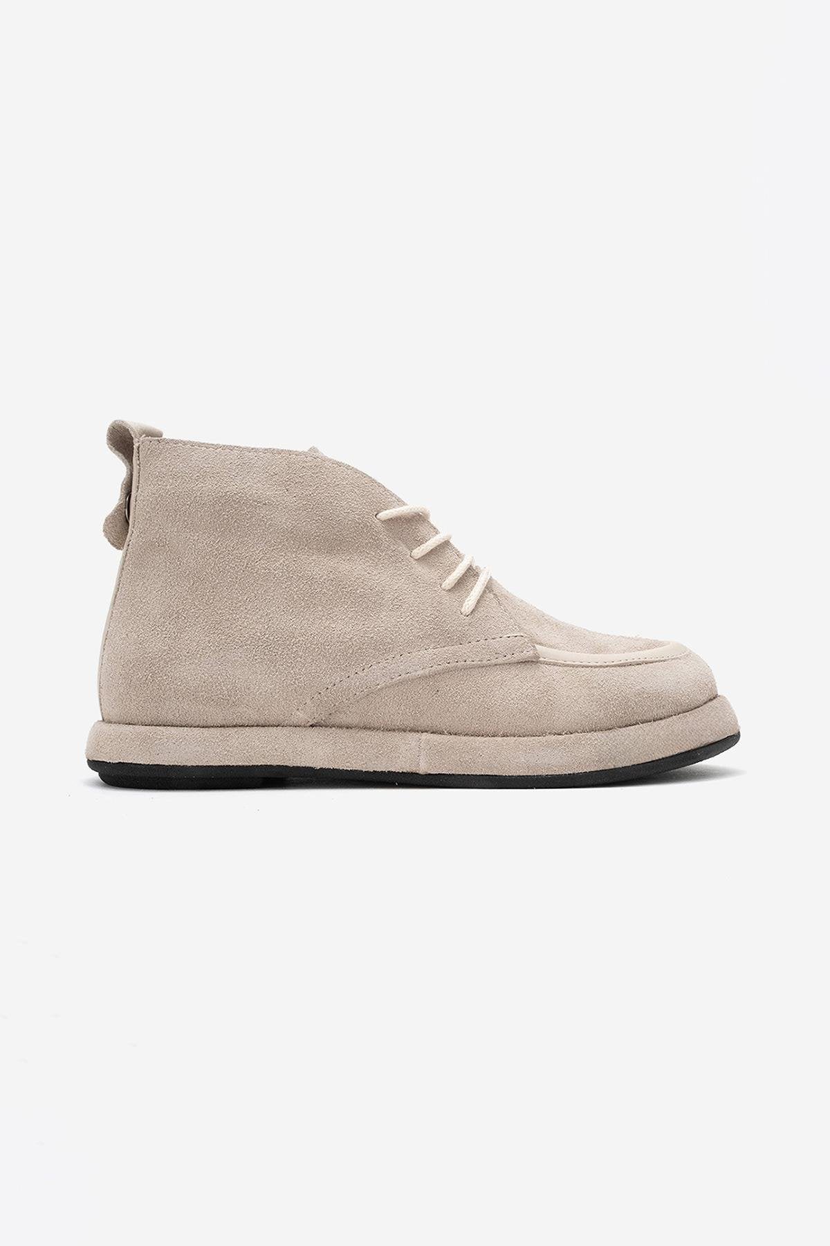Martas - Beige Suede Genuine Leather Lace-Up Zip Ankle Boot (Women) - Image 6