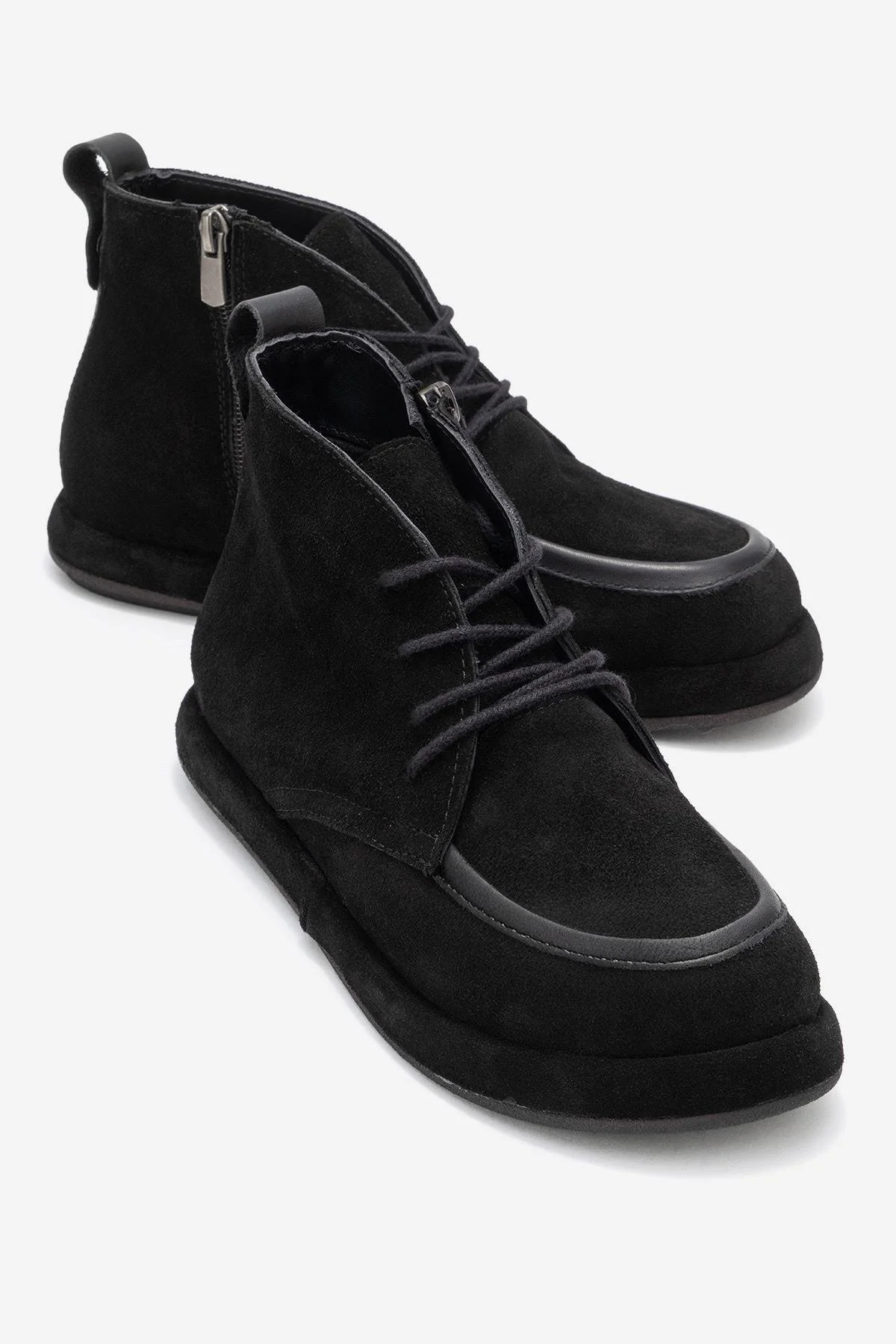 Martas - Black Suede Genuine Leather Lace-Up Zip Ankle Boot (Women)