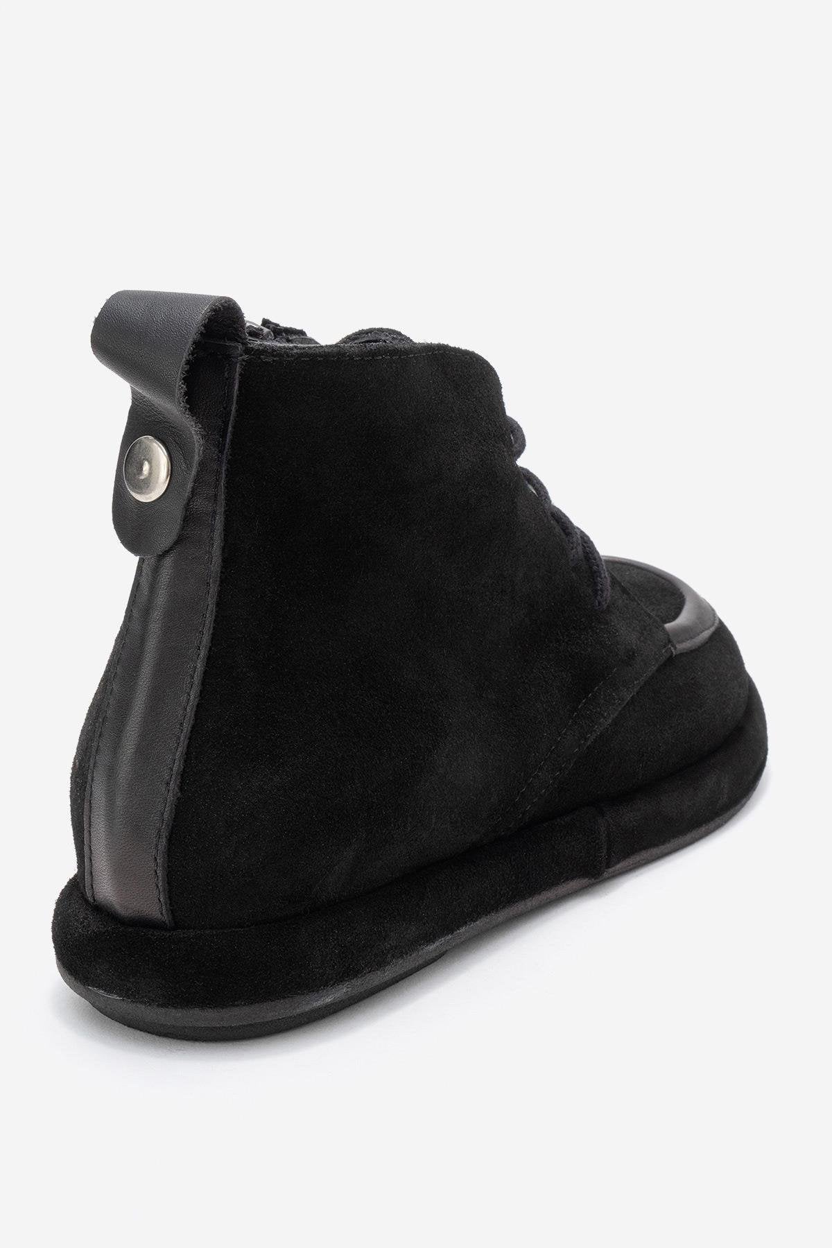 Martas - Black Suede Genuine Leather Lace-Up Zip Ankle Boot (Women) - Image 5