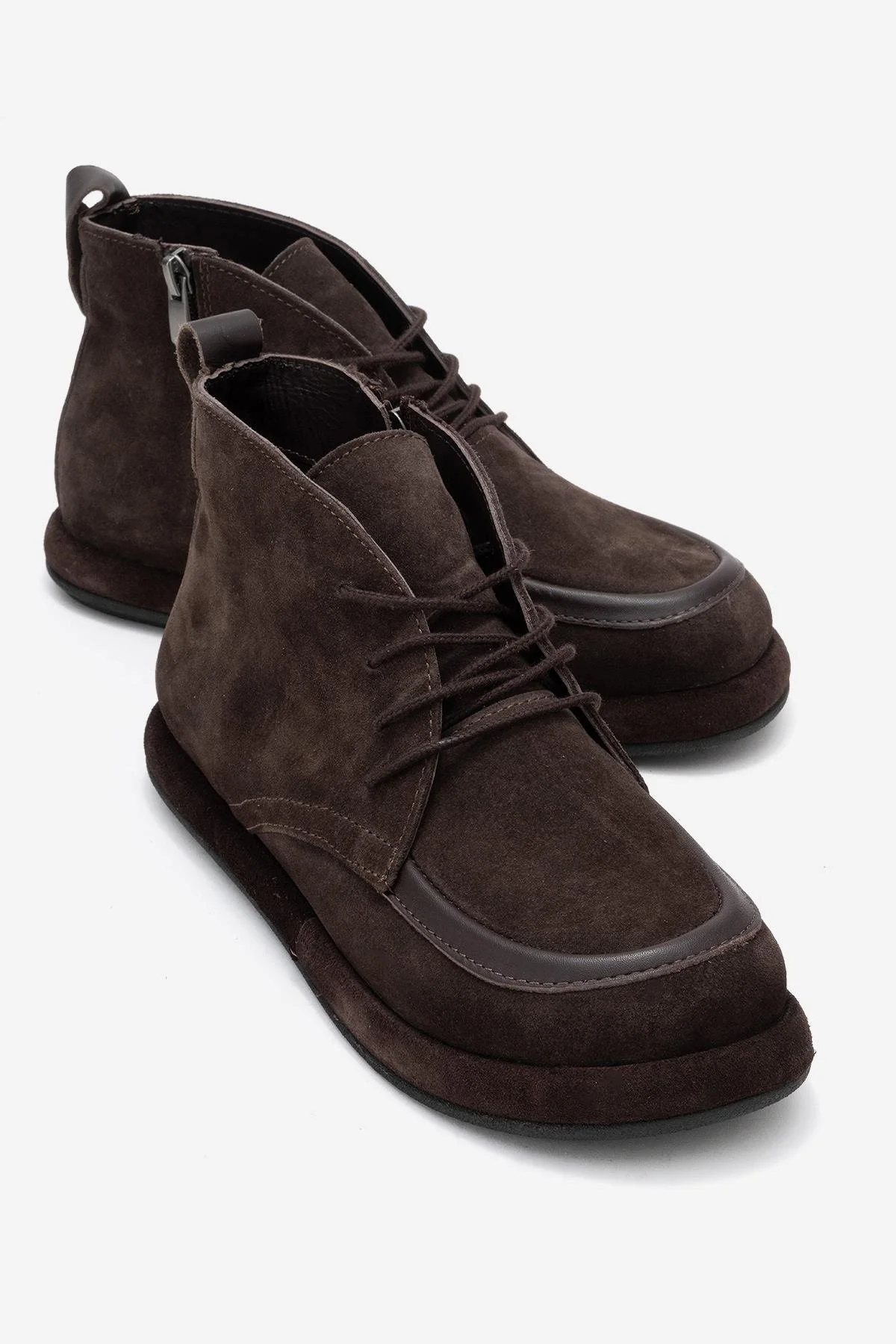 Martas - Brown Suede Genuine Leather Lace-Up Zip Ankle Boot (Women)