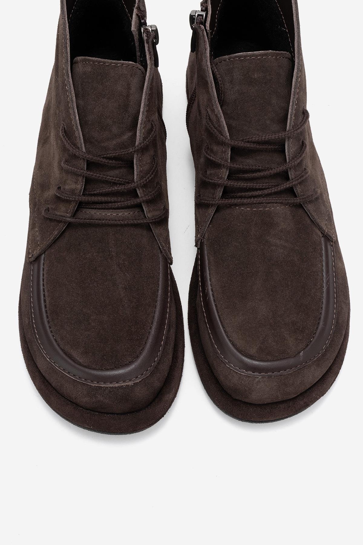 Martas - Brown Suede Genuine Leather Lace-Up Zip Ankle Boot (Women) - Image 2