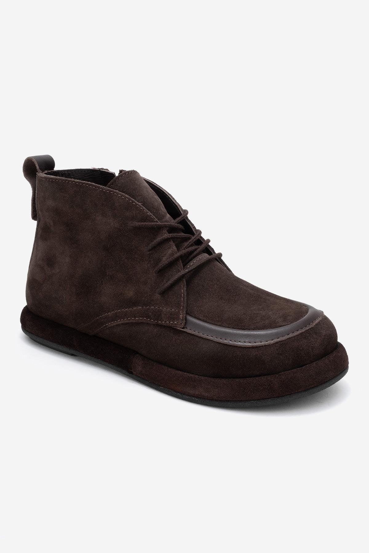 Martas - Brown Suede Genuine Leather Lace-Up Zip Ankle Boot (Women) - Image 3