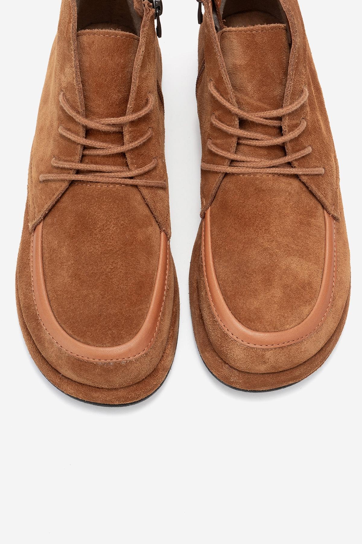 Martas - Cognac Suede Genuine Leather Lace-Up Zip Ankle Boot (Women) - Image 2