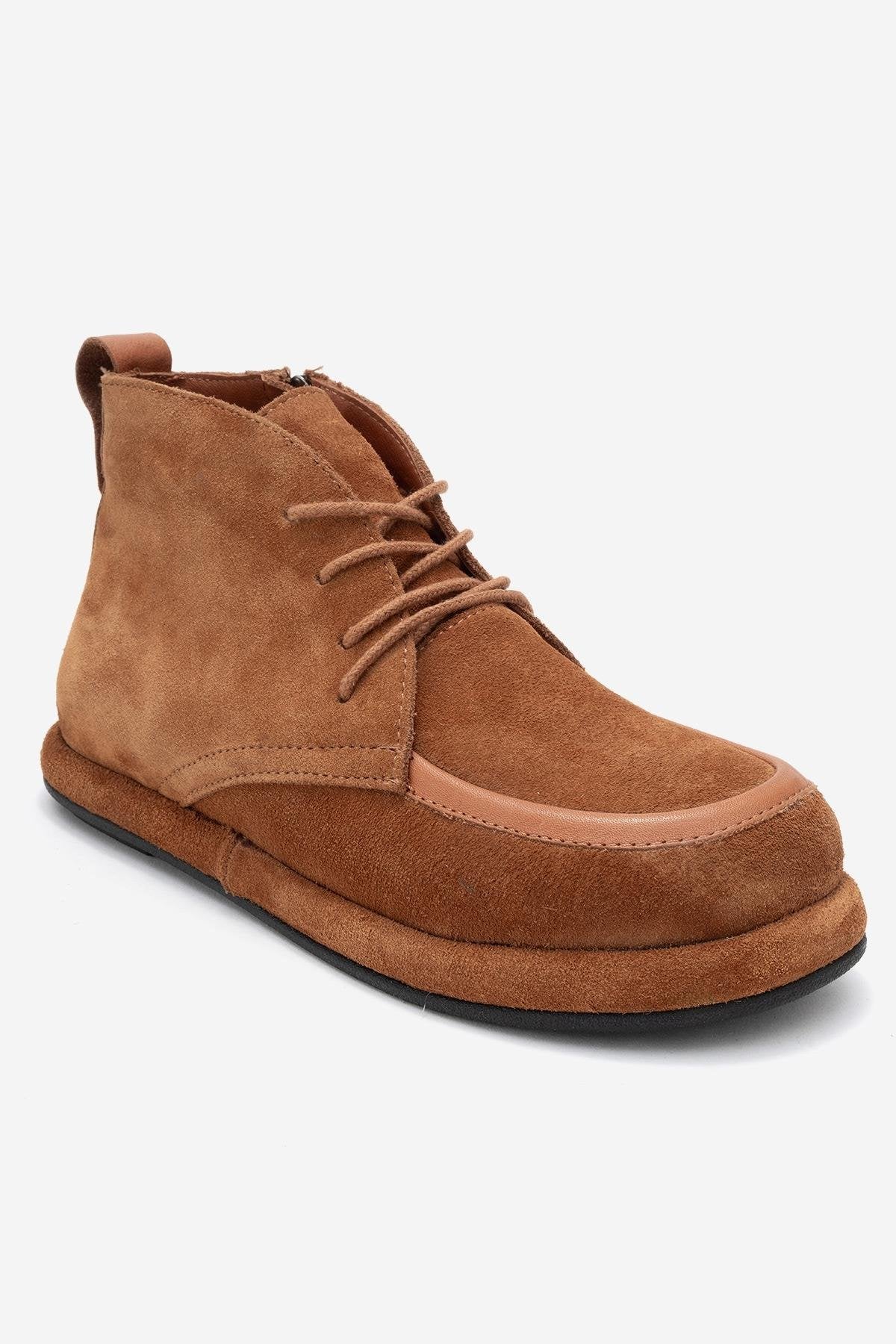 Martas - Cognac Suede Genuine Leather Lace-Up Zip Ankle Boot (Women) - Image 3