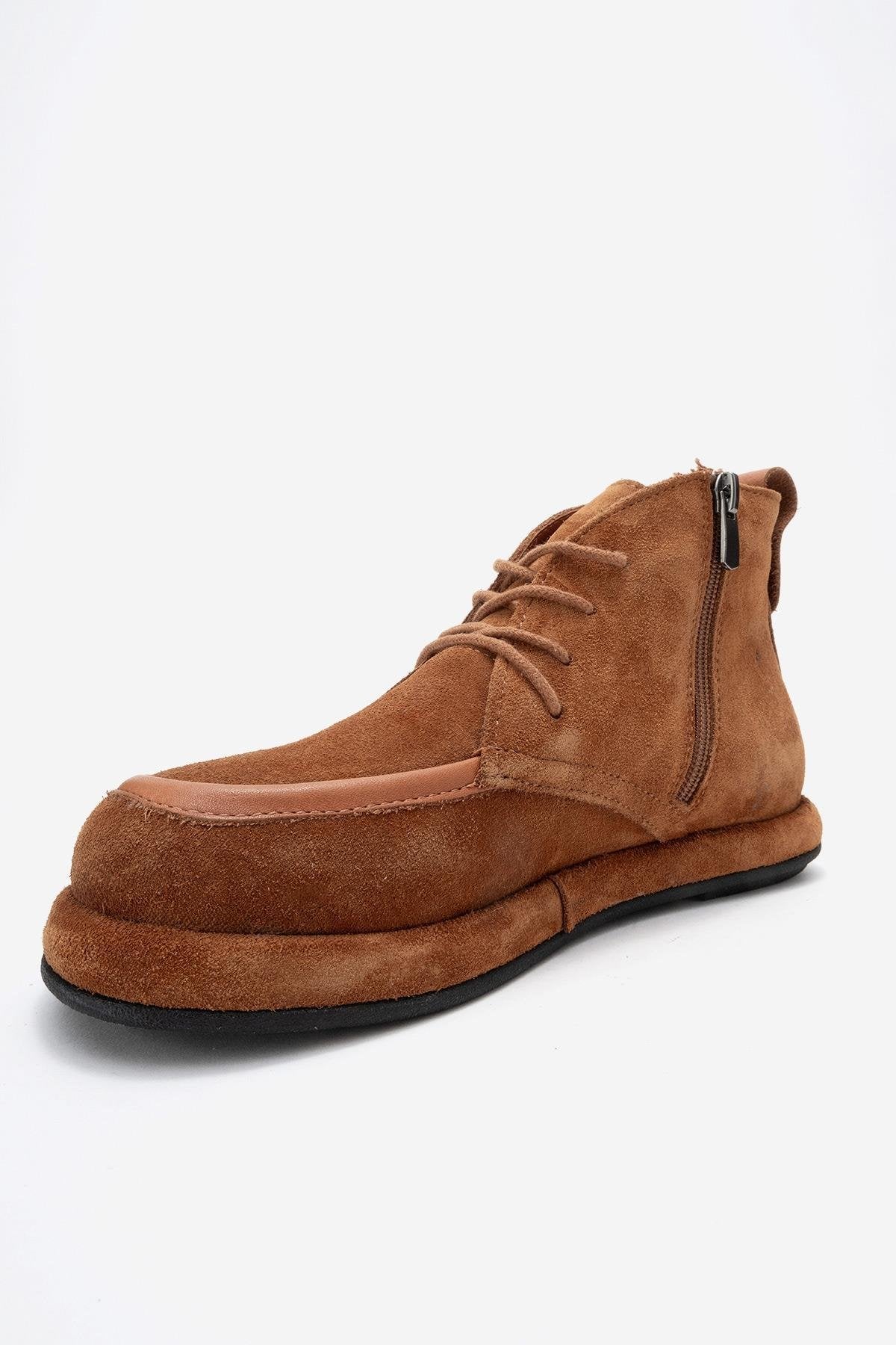 Martas - Cognac Suede Genuine Leather Lace-Up Zip Ankle Boot (Women) - Image 4