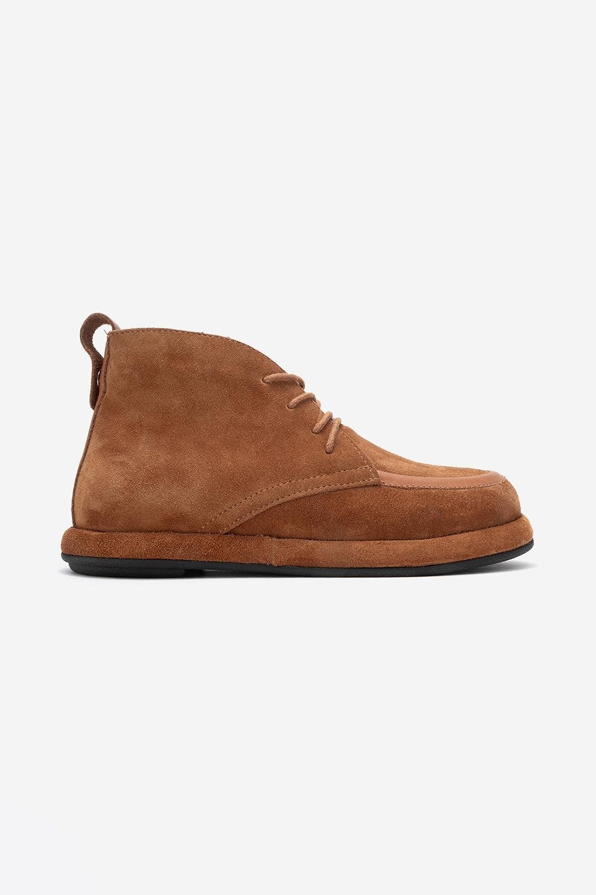 Martas - Cognac Suede Genuine Leather Lace-Up Zip Ankle Boot (Women) - Image 6