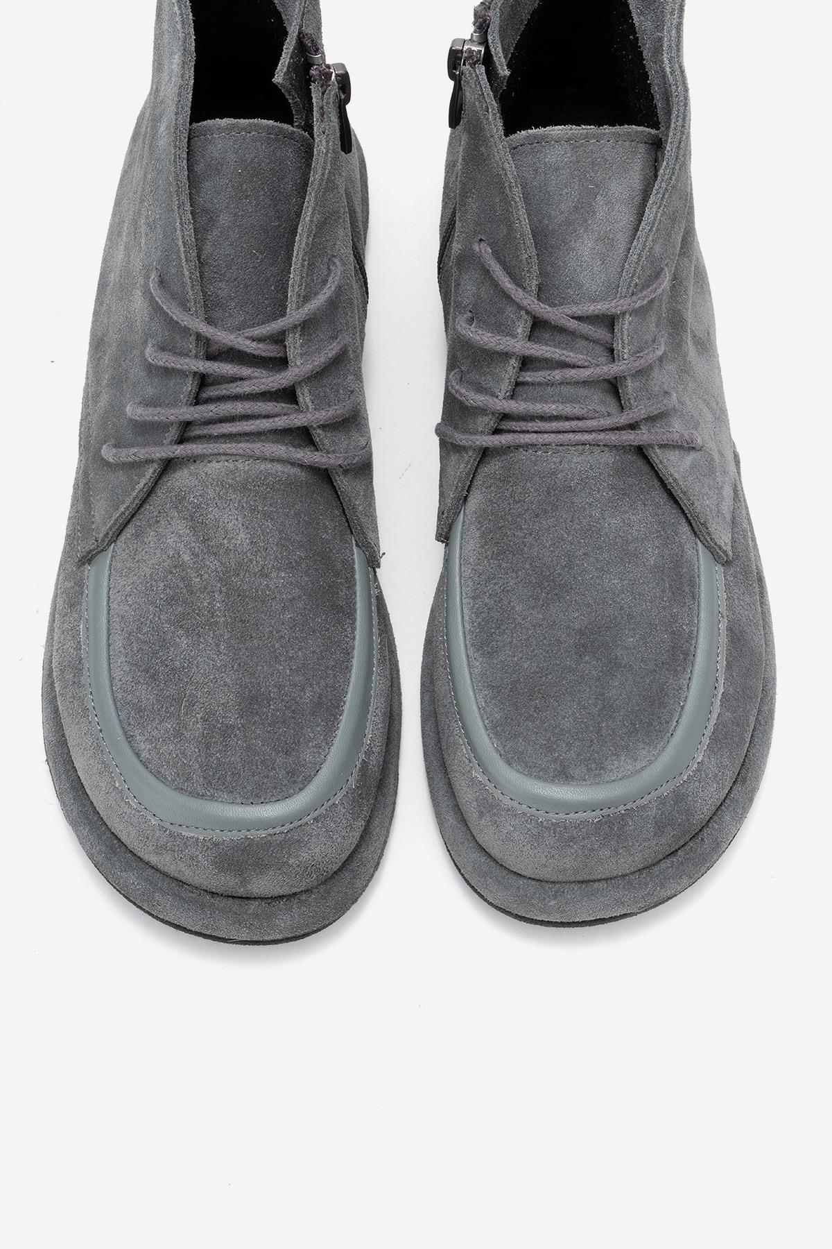 Martas - Grey Suede Genuine Leather Lace-Up Zip Ankle Boot (Women) - Image 2