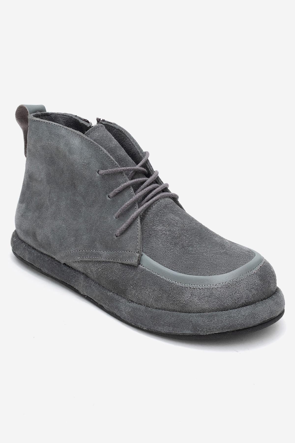 Martas - Grey Suede Genuine Leather Lace-Up Zip Ankle Boot (Women) - Image 3