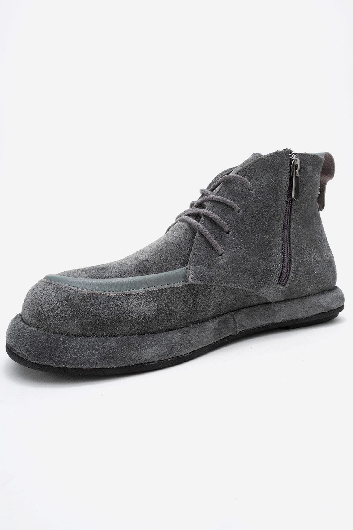 Martas - Grey Suede Genuine Leather Lace-Up Zip Ankle Boot (Women) - Image 4