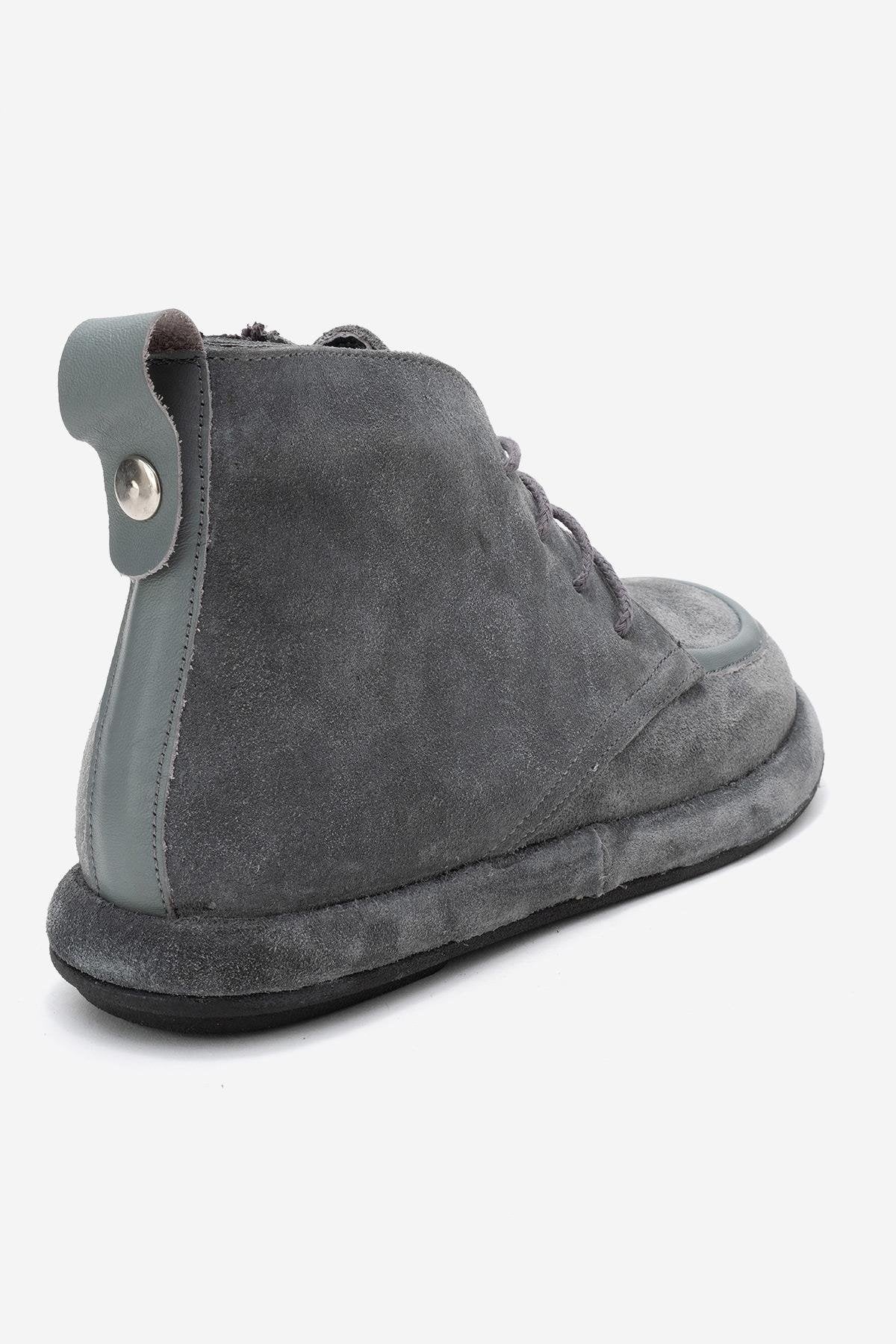 Martas - Grey Suede Genuine Leather Lace-Up Zip Ankle Boot (Women) - Image 5