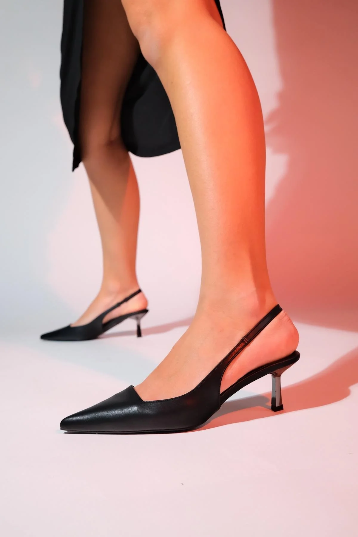 Marten - Black Pointed Toe Backless Stiletto Pump (Women)
