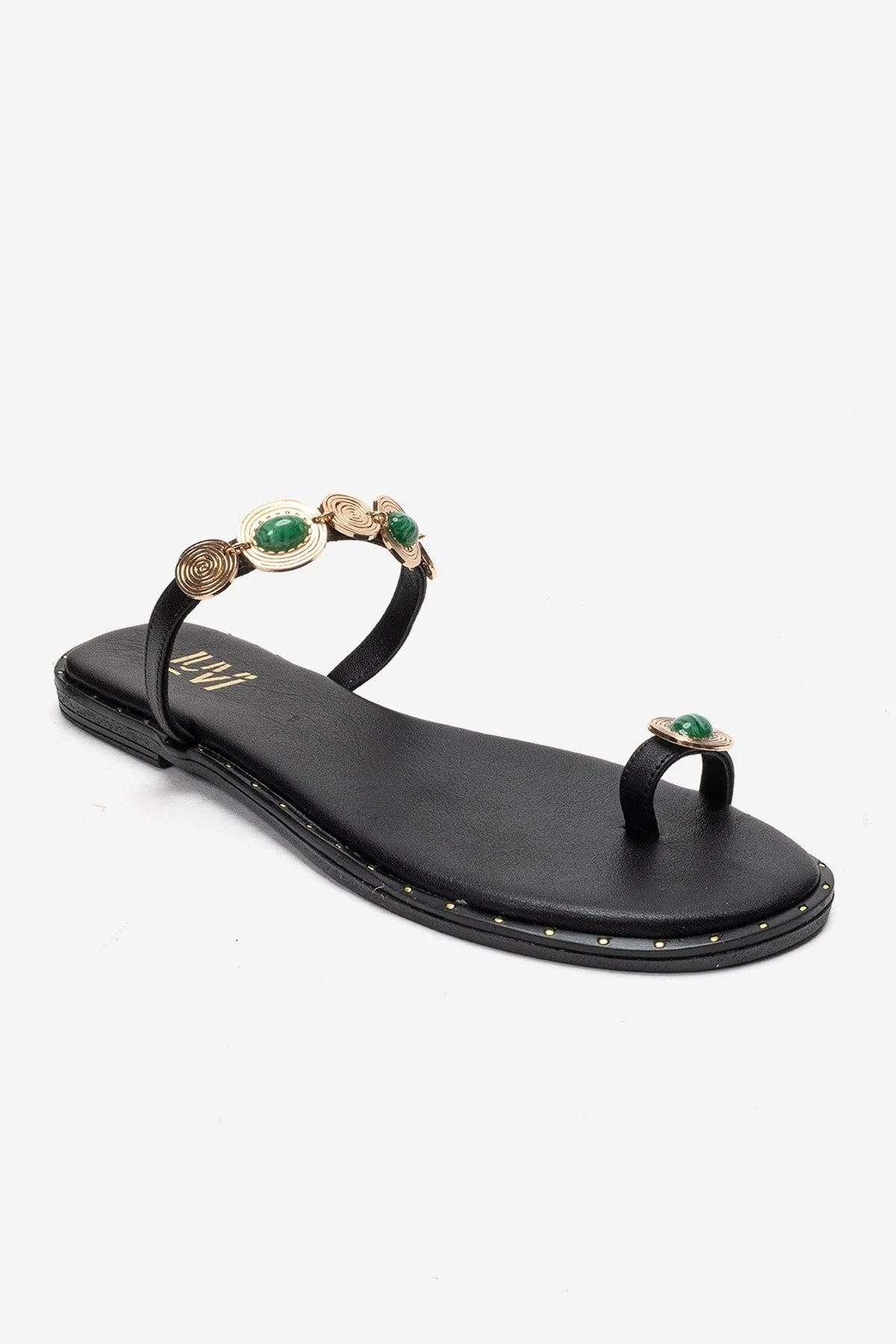 MARTINEZ - Black Genuine Leather Thong Sandal (Women) - Image 3