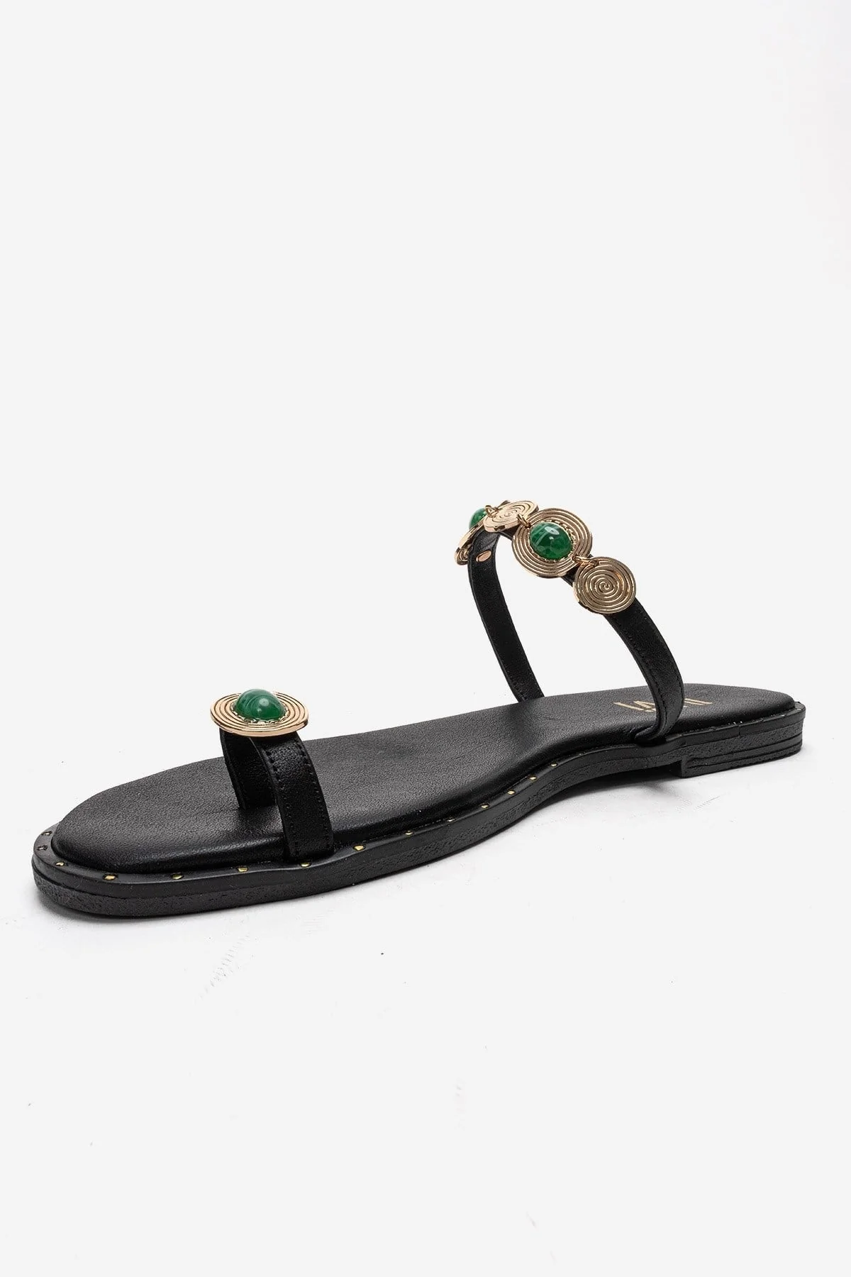 MARTINEZ - Black Genuine Leather Thong Sandal (Women) - Image 6
