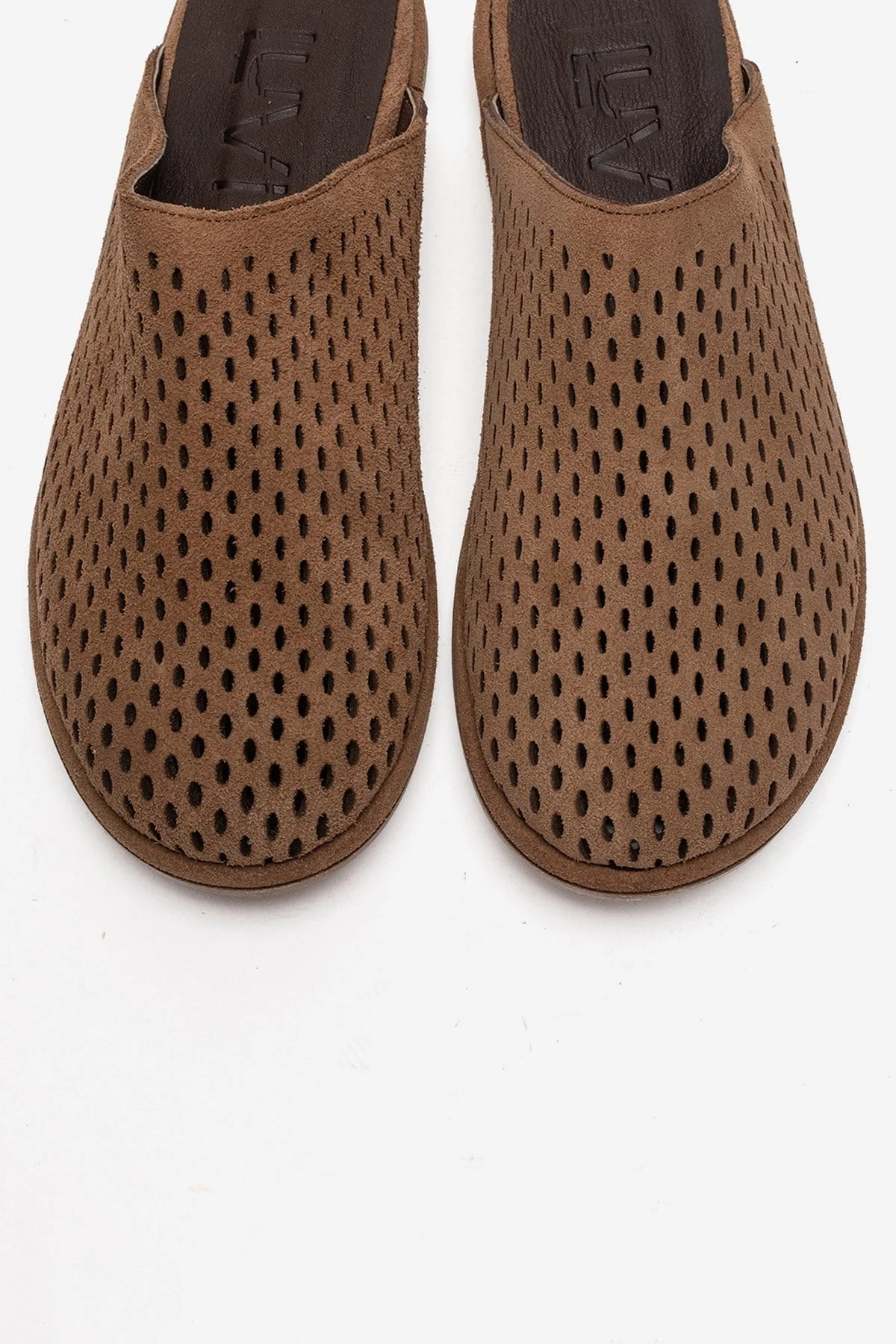Melara - Camel Genuine Leather (Suede) Perforated Closed-Toe Slide (Women) - Image 2