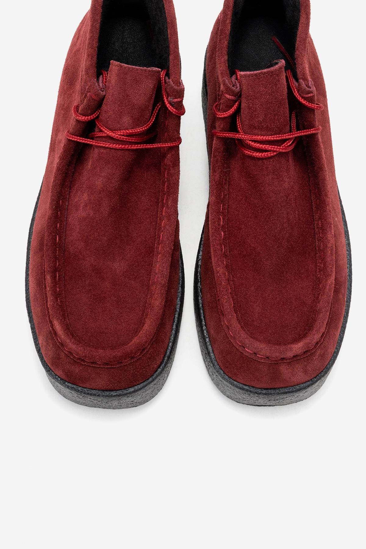 MELIA - Burgundy Suede Genuine Leather Chunky Sole Ankle Boot (Women) - Image 2