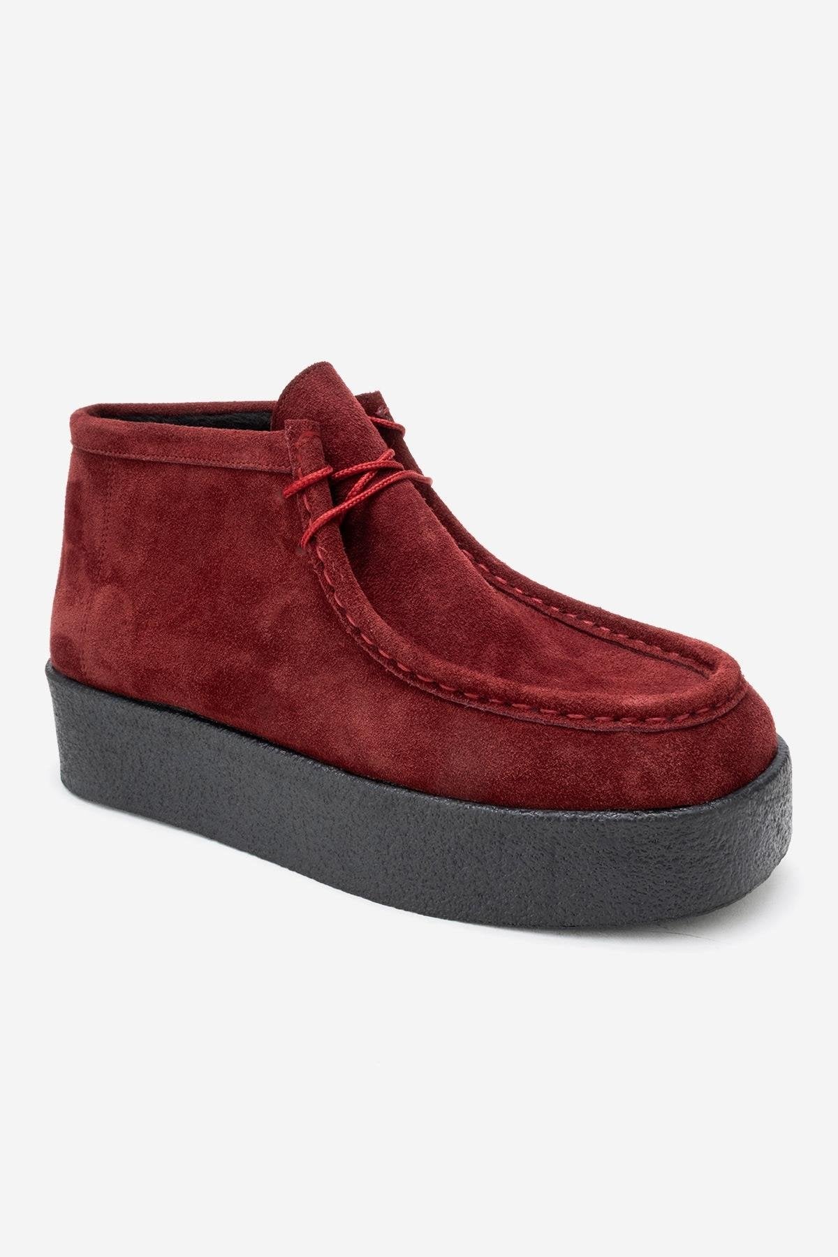 MELIA - Burgundy Suede Genuine Leather Chunky Sole Ankle Boot (Women) - Image 3