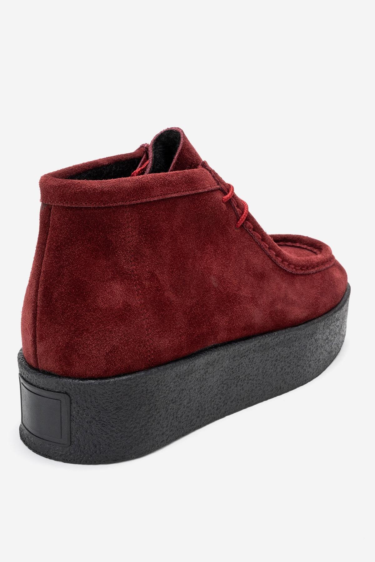 MELIA - Burgundy Suede Genuine Leather Chunky Sole Ankle Boot (Women) - Image 5