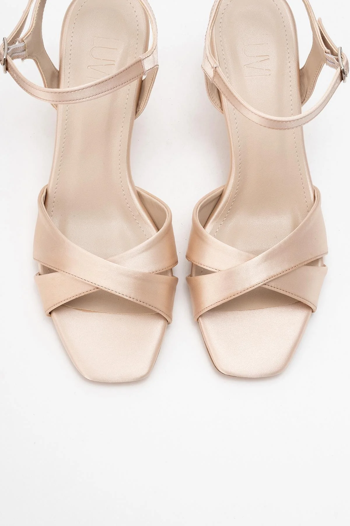 Melin - Beige Satin Cross-Strap Stiletto Pump (Women) - Image 2