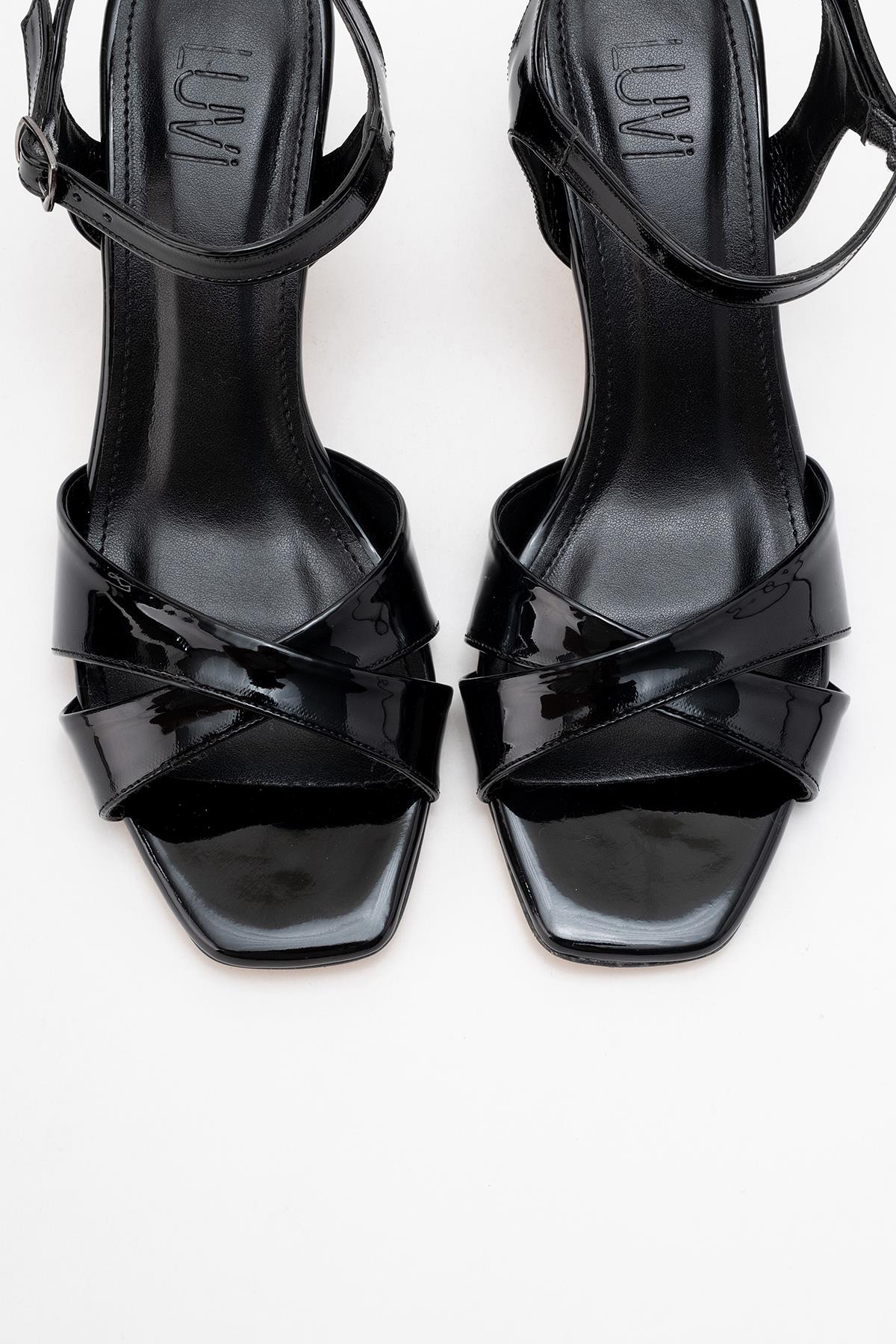 Melin - Black Patent Cross-Strap Heeled Shoe (Women) - Image 2