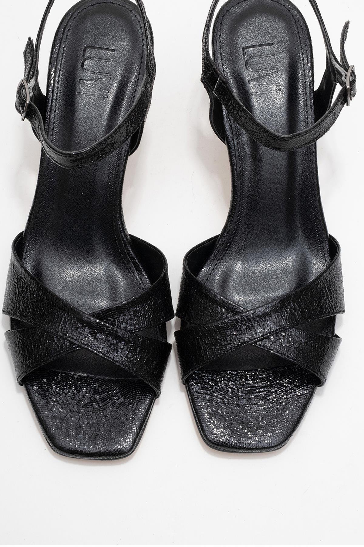 Melin - Black Patterned Cross-Band High Heel (Women) - Image 2