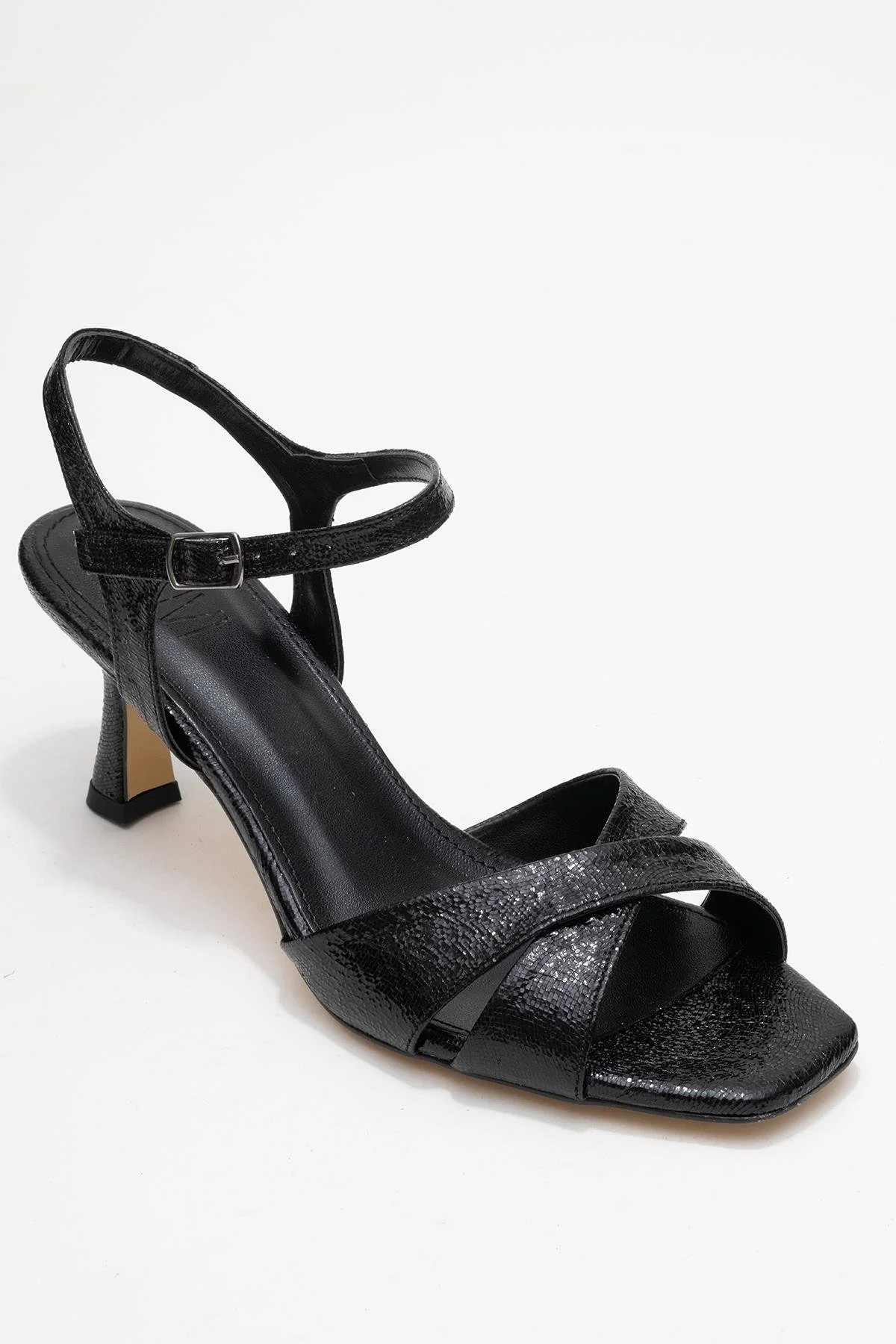 Melin - Black Patterned Cross-Band High Heel (Women) - Image 3