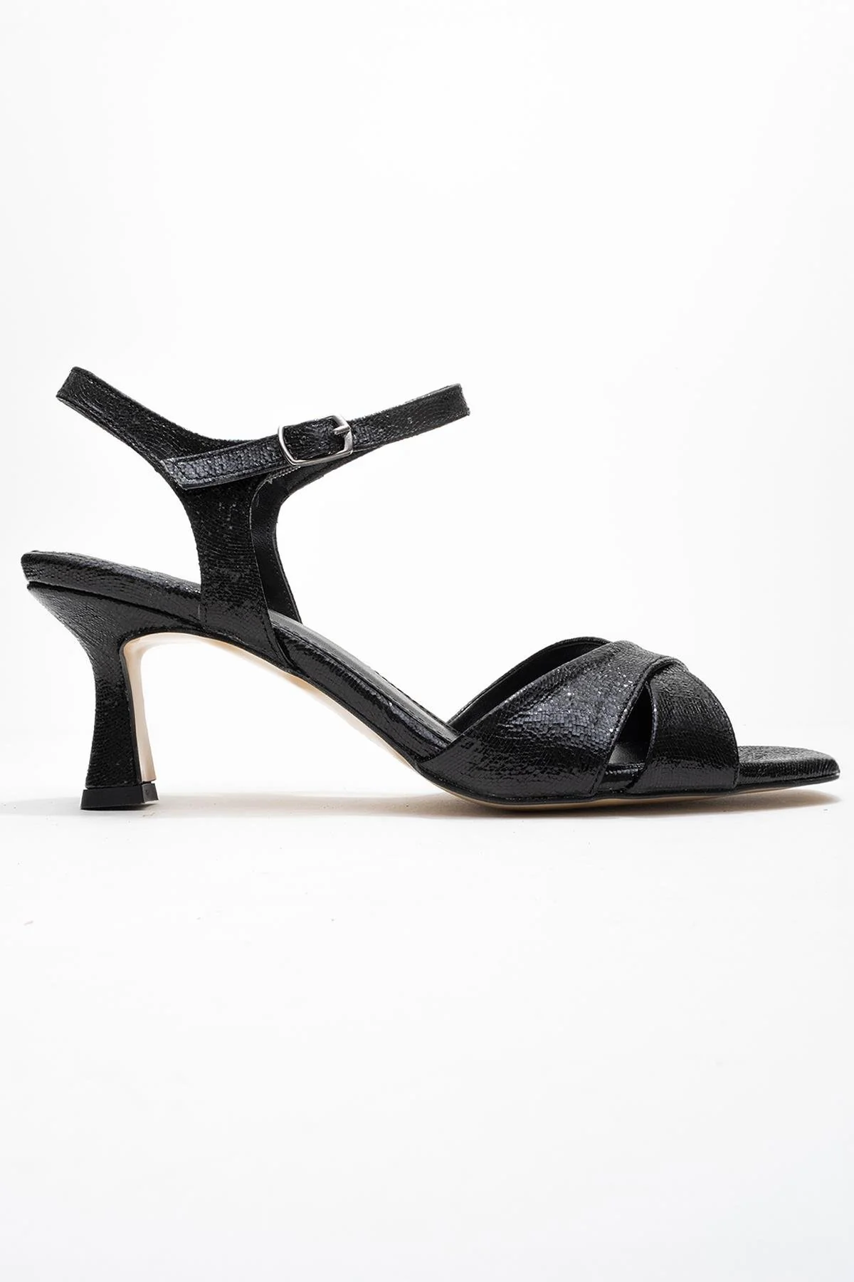 Melin - Black Patterned Cross-Band High Heel (Women) - Image 6