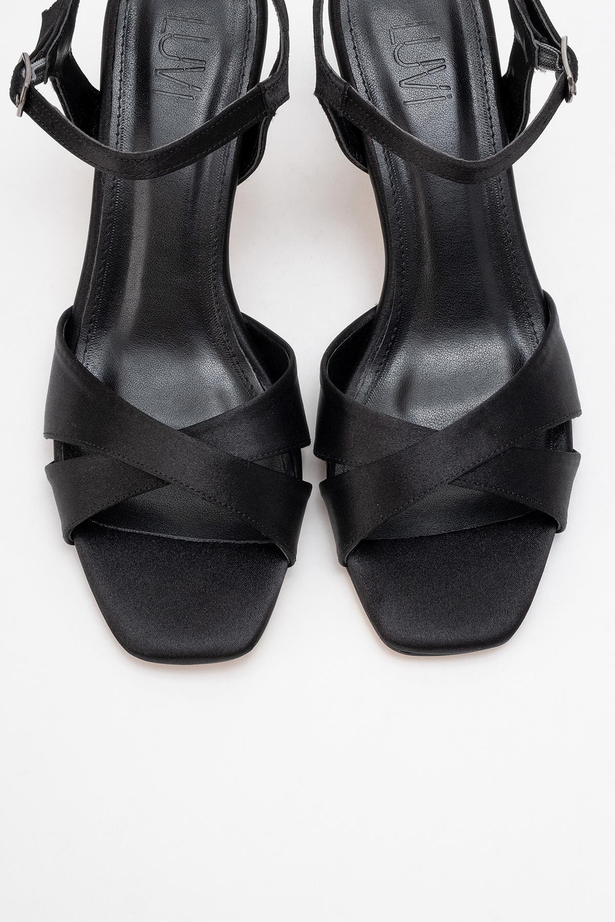 Melin - Black Satin Cross Strap High Heel (Women) - Image 2