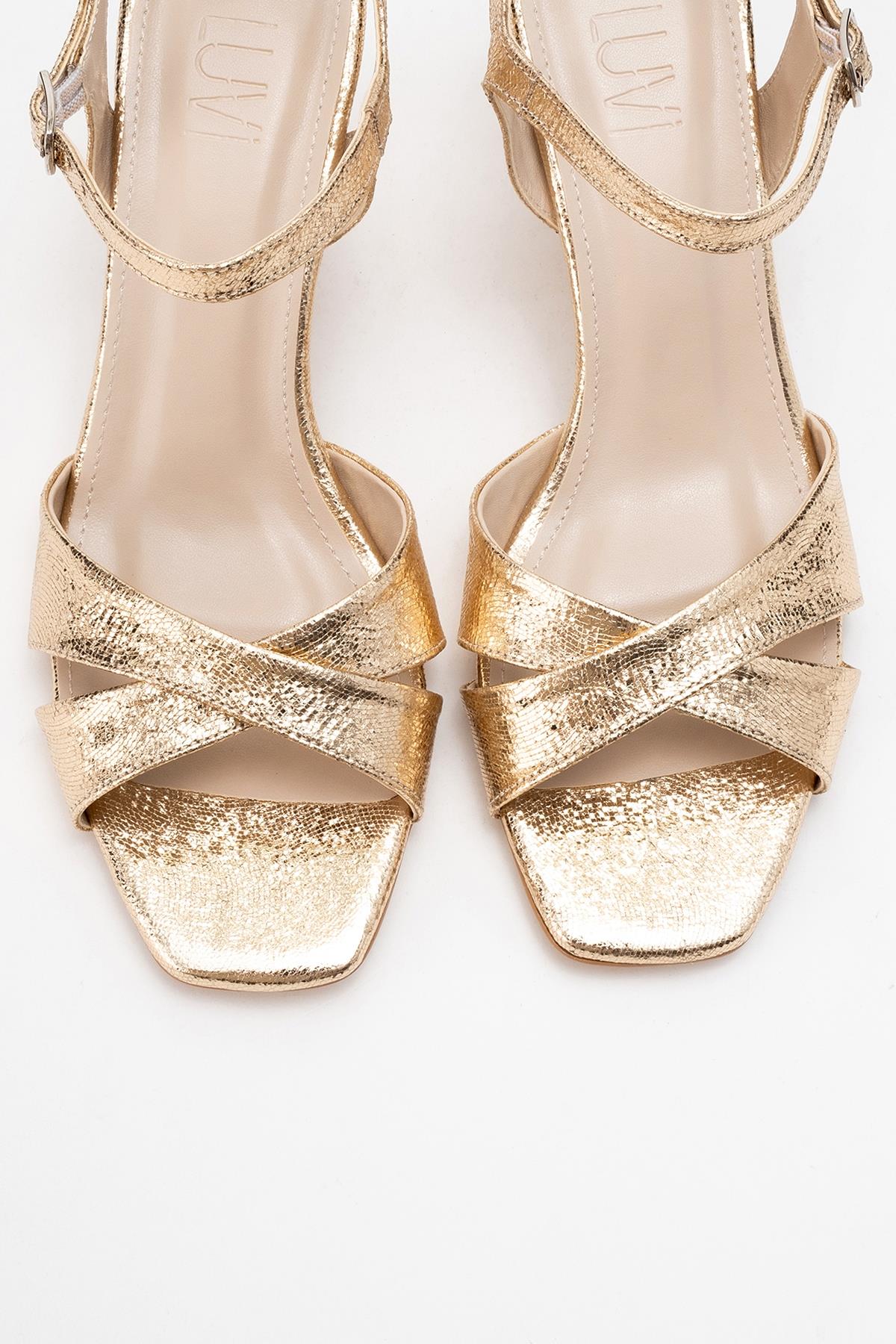 Melin - Gold Patterned Cross-Strap Stiletto Pump (Women) - Image 2
