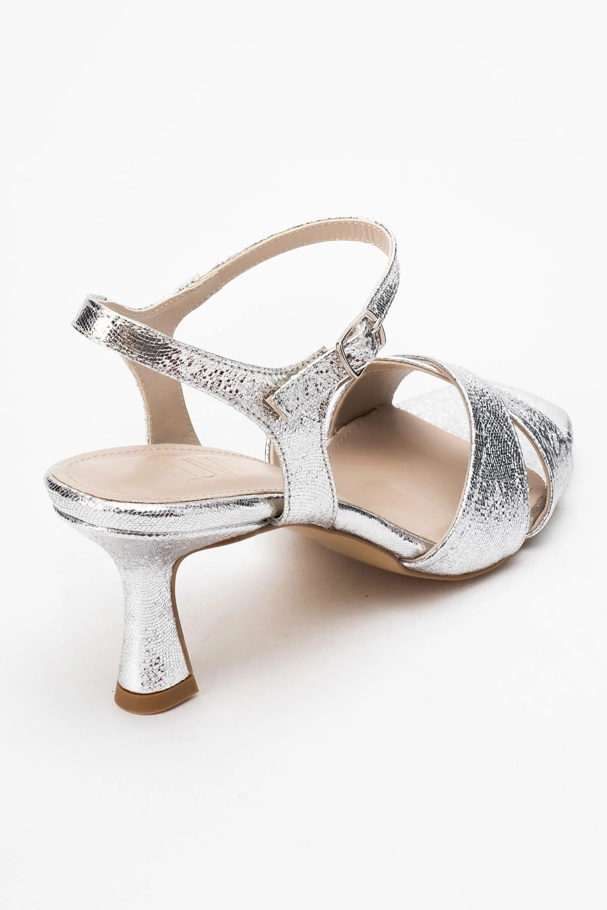 Melin - Silver Patterned Cross-Strap Heeled Shoe (Women) - Image 5