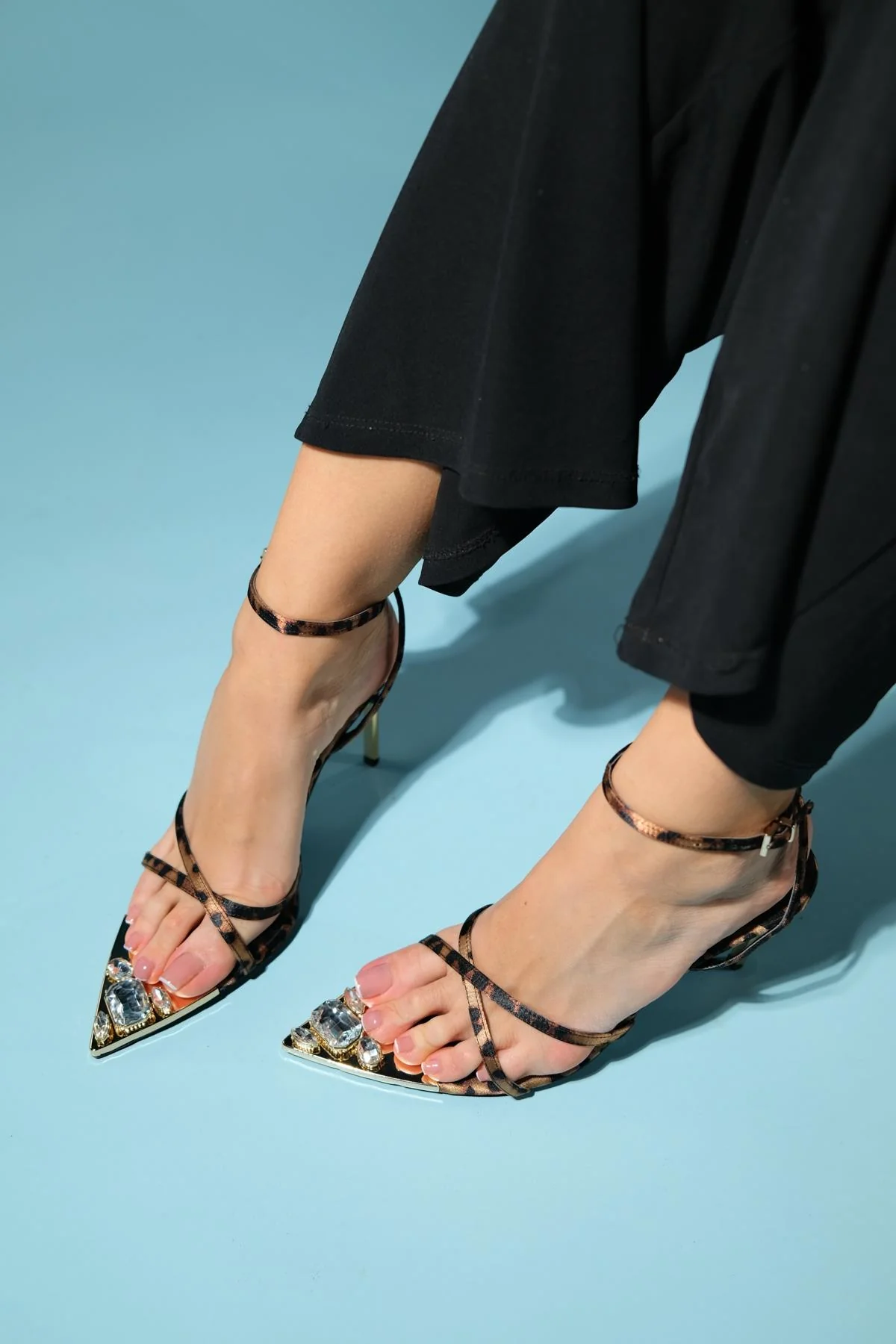 Melossa - Black Yellow Patterned Jeweled High Heel Shoe (Women) - Image 6