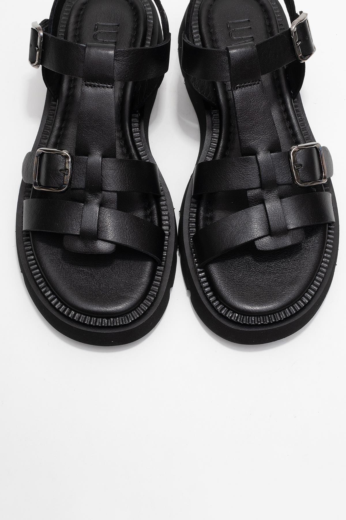 Melvin Black Leather Sandal (Women) - Image 2