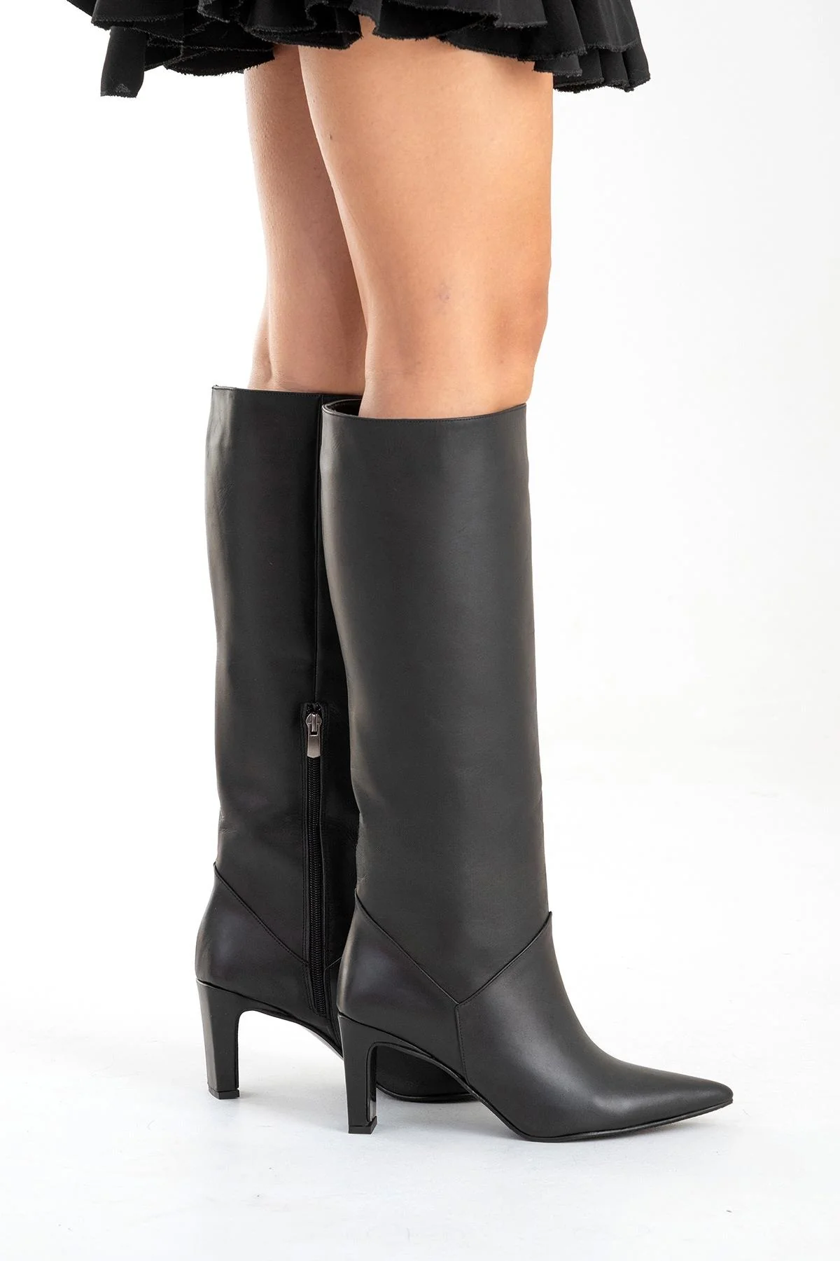 MERLA - Black Genuine Leather Block Heel Boot (Women) - Image 5