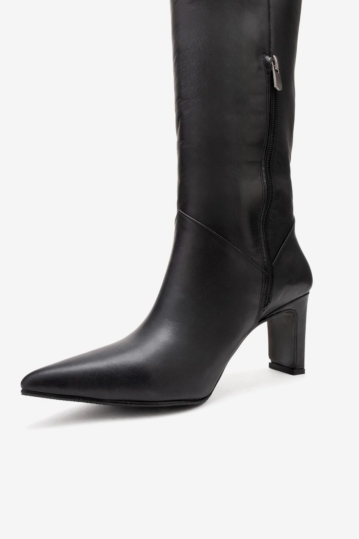 MERLA - Black Genuine Leather Block Heel Boot (Women) - Image 8